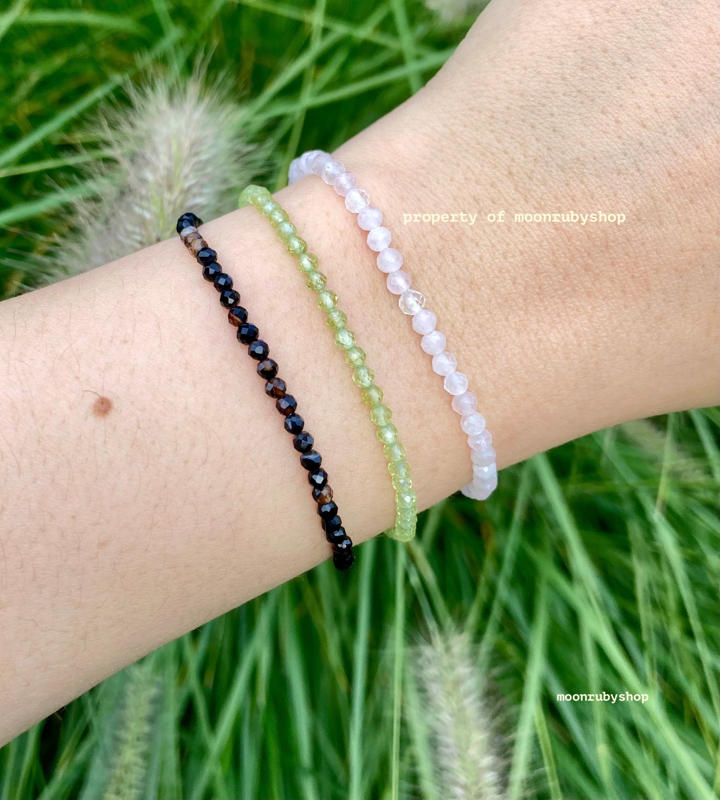 Elastic Meditation Fidget Bracelet Made of Faceted Natural Gemstone Beads (Tourmaline, Rose Quartz, Garnet and more)