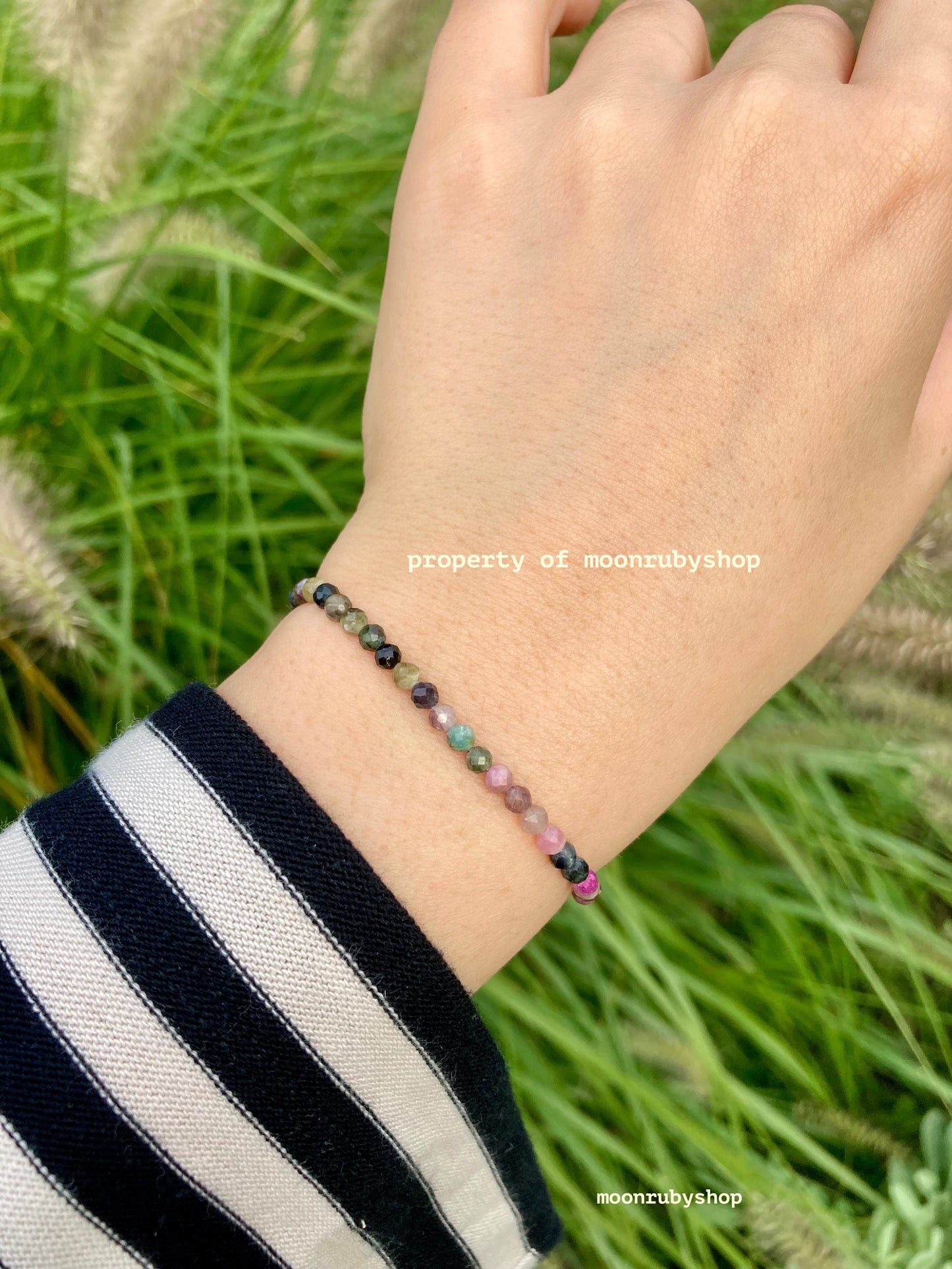 Elastic Meditation Fidget Bracelet Made of Faceted Natural Gemstone Beads (Tourmaline, Rose Quartz, Garnet and more)