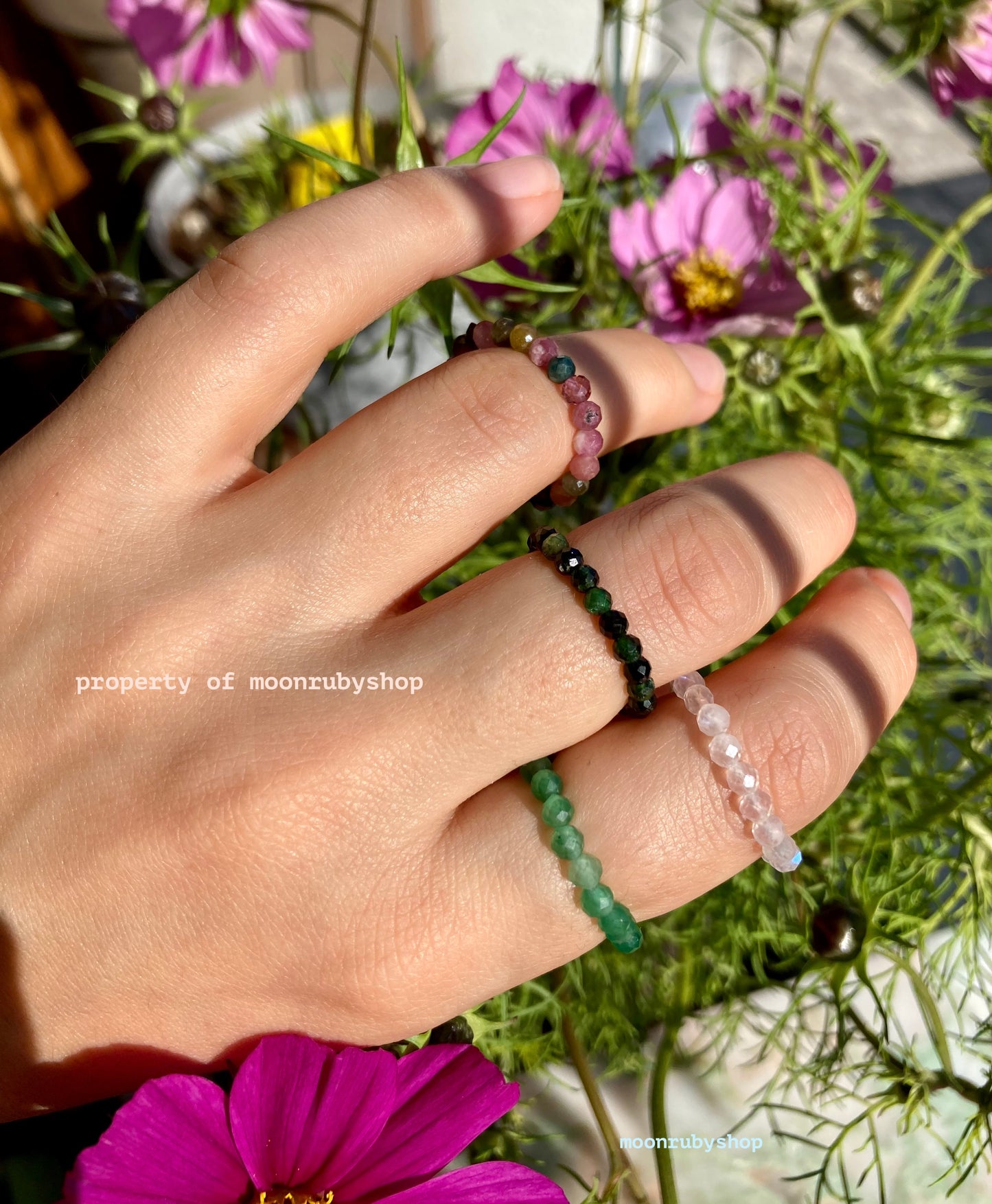 Elastic Fidget Ring Made of Natural Faceted Gemstone Beads (Aventurine, Amazonite, Citrine and more)