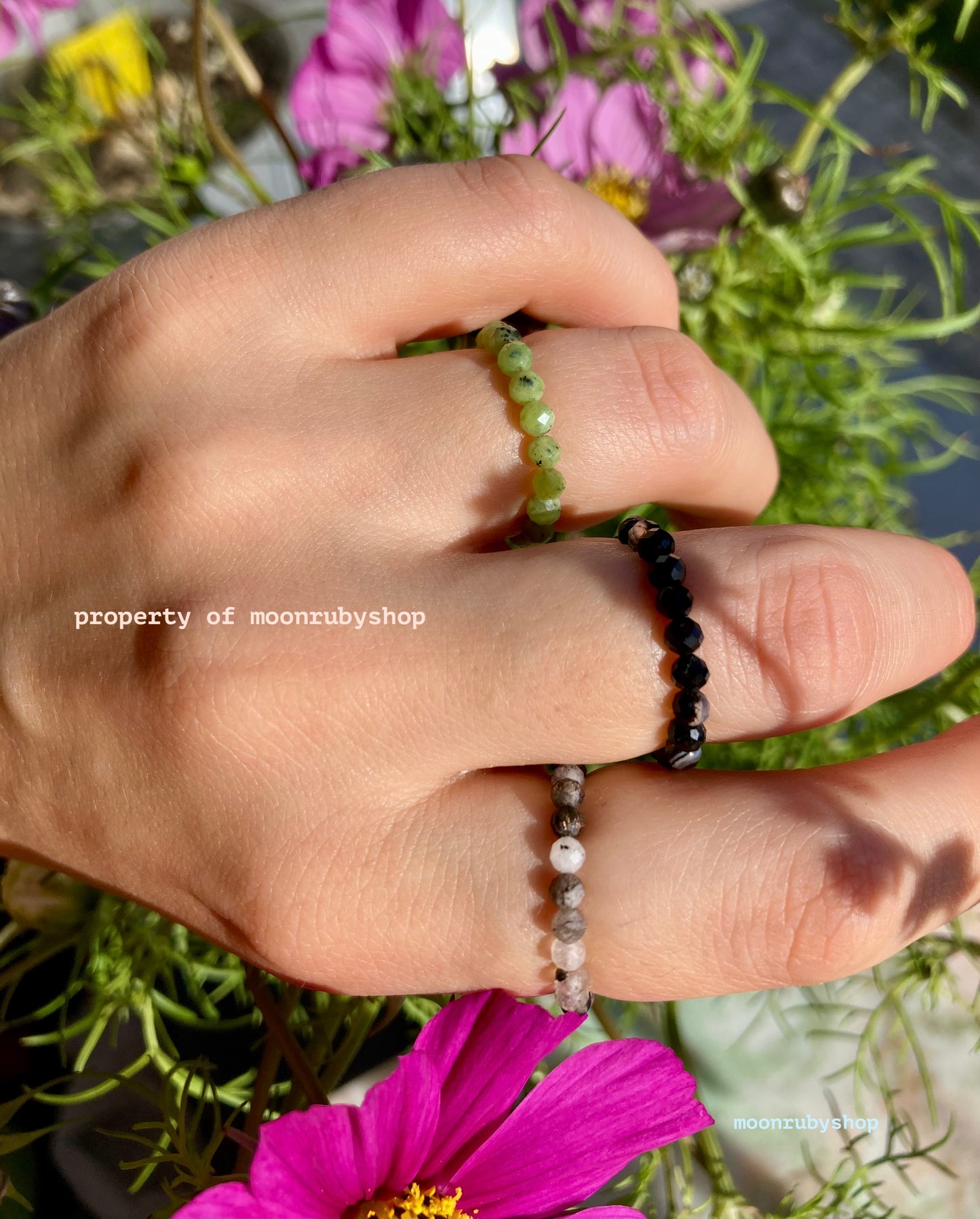 Elastic Fidget Ring Made of Natural Faceted Gemstone Beads (Aventurine, Amazonite, Citrine and more)