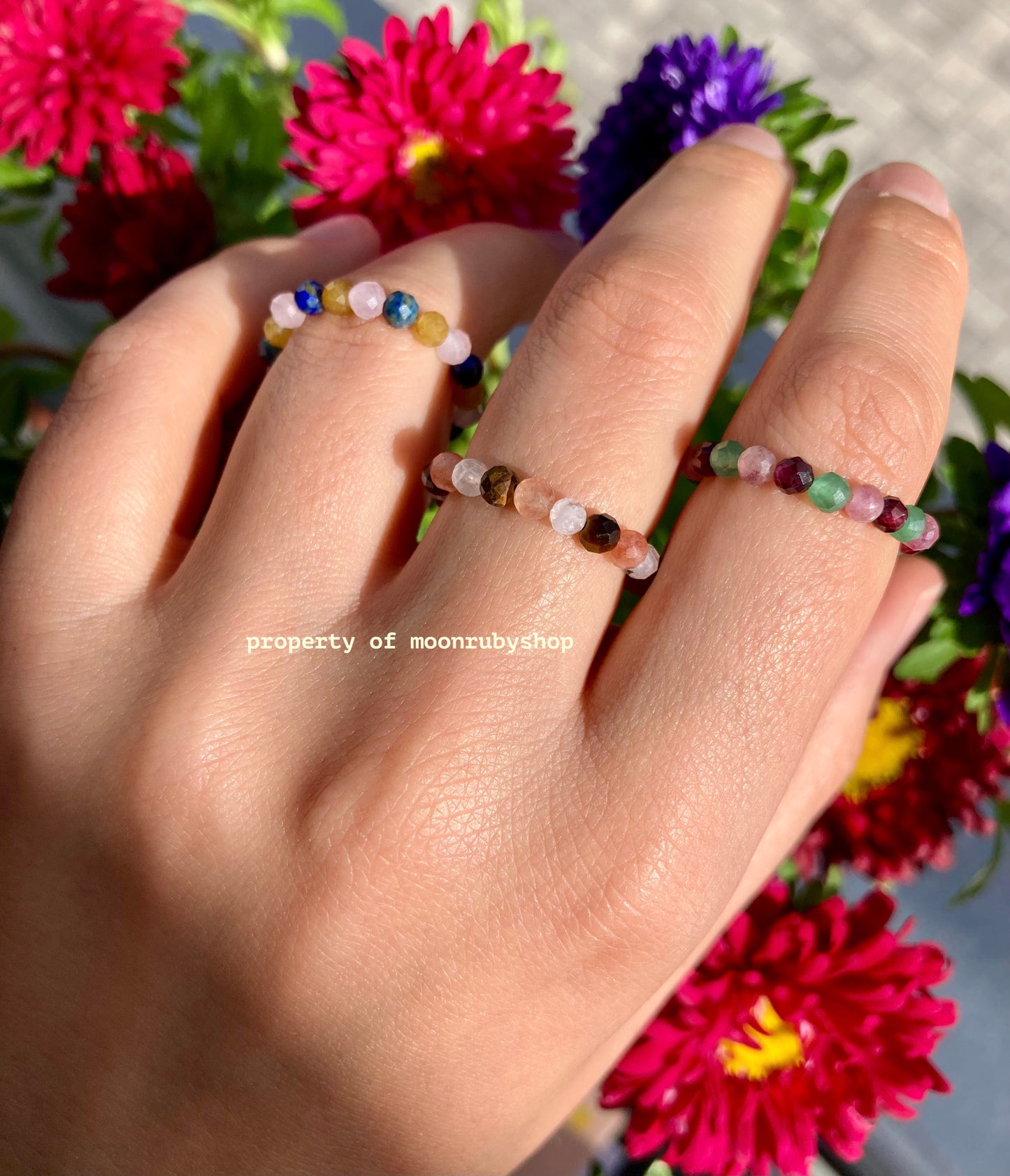 Natural Gemstone Bead Fidget Rings in Special Spirit Combination Mix for Love, Luck, Confidence, and More