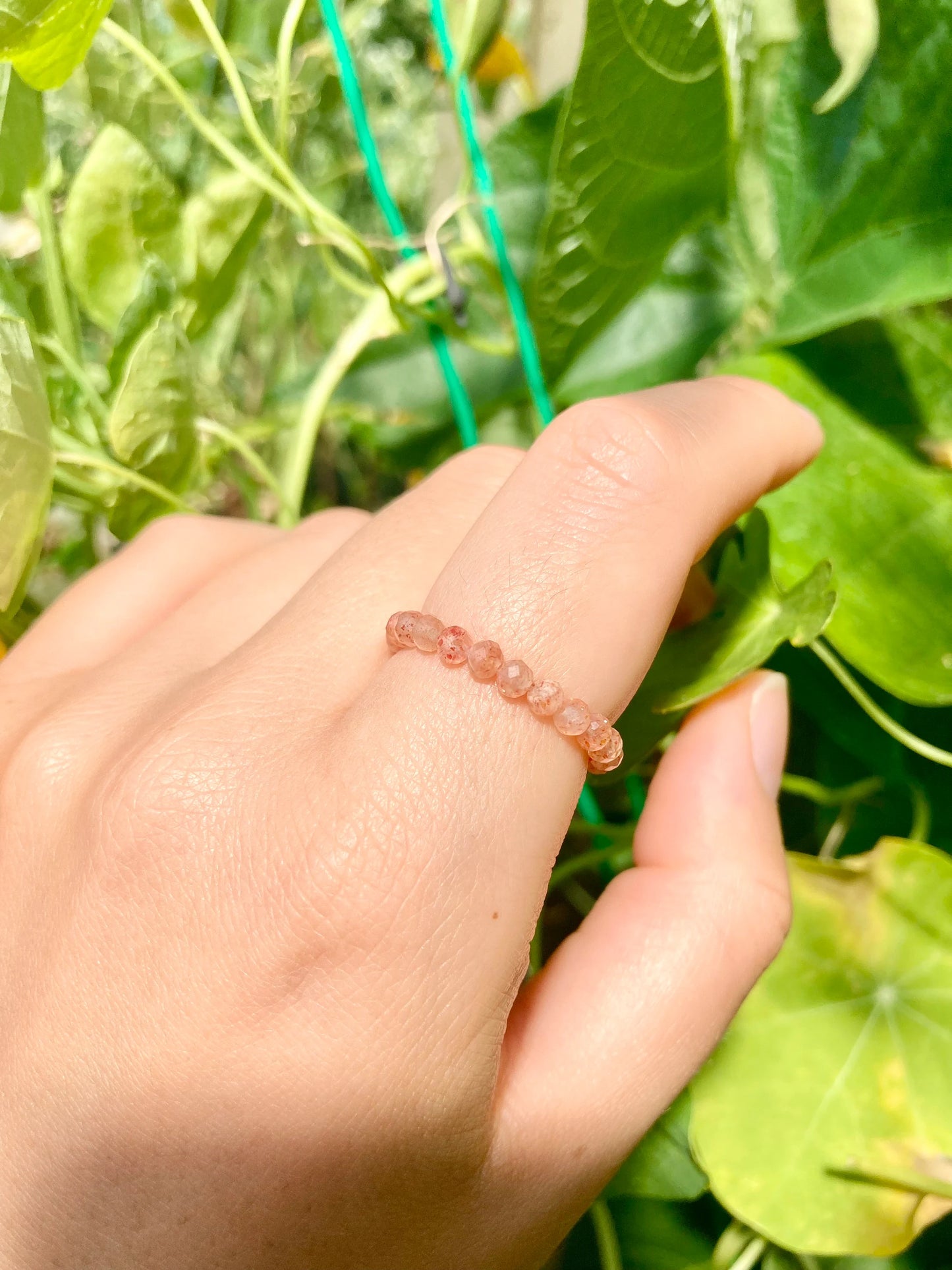 Elastic Worry Ring with Natural Faceted Gemstone Beads