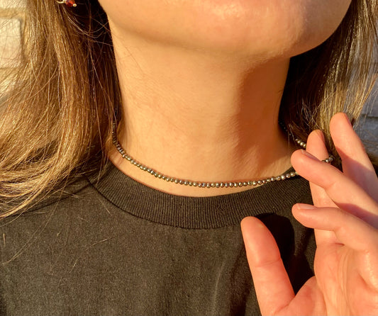 Delicate Black Freshwater Pearl Necklace with Tiny 3mm Pearls and Sterling Silver Clasp