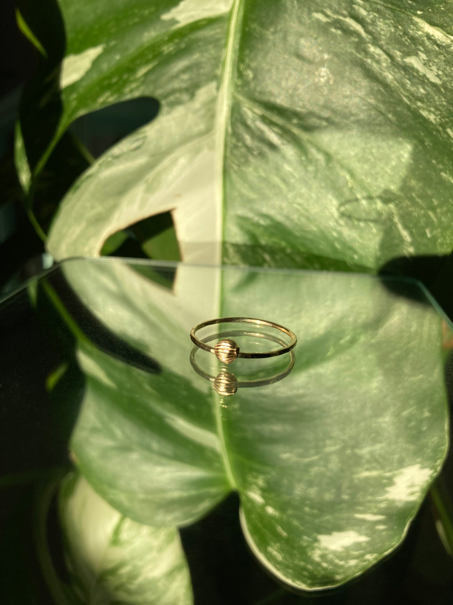 Handmade 9K Gold Fidget Ring with Hammered Band and Smooth Rolling Bead for Anxiety Relief