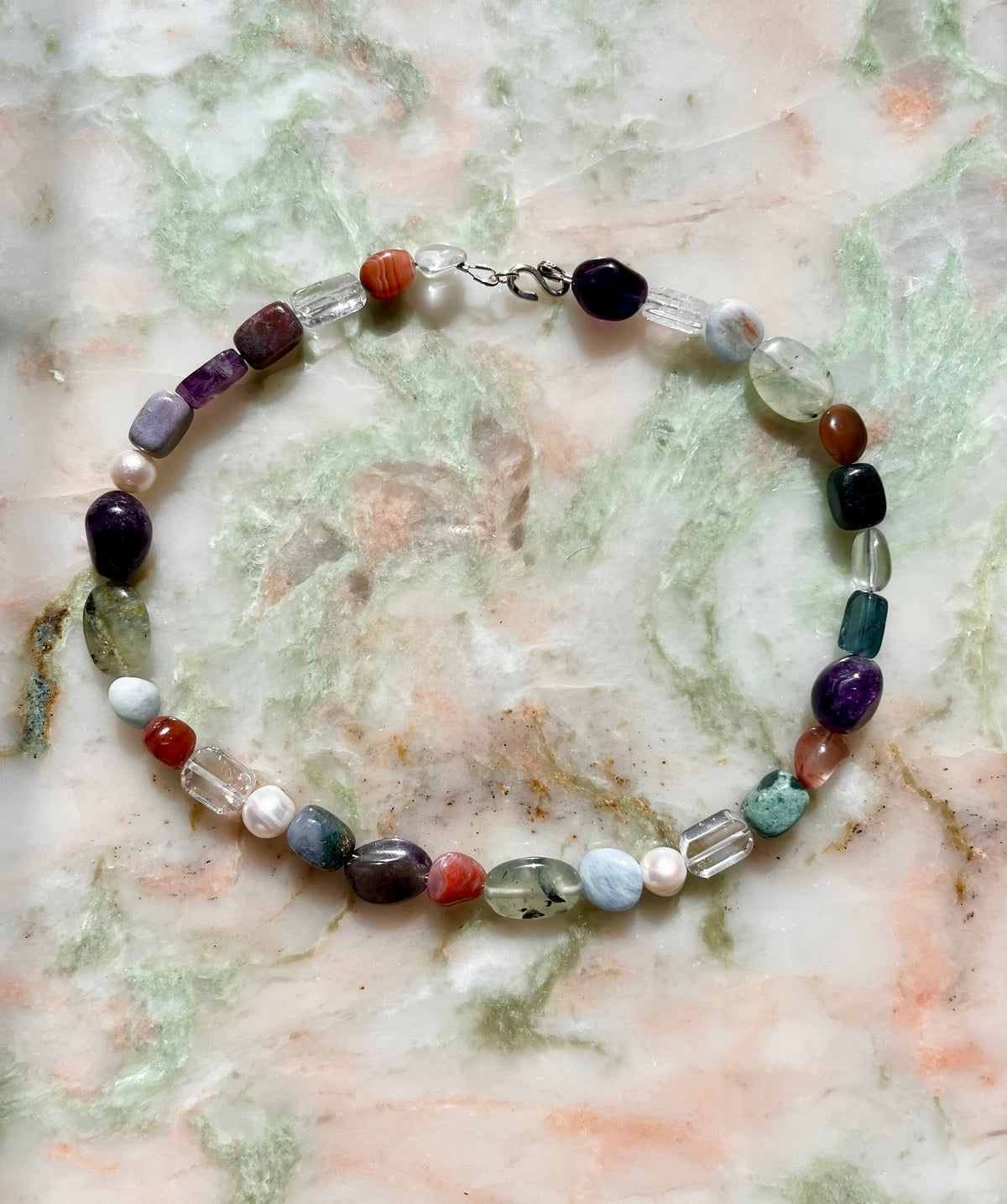 Chunky Gemstone Mix Chocker Necklace With Handmade 925 Silver Details