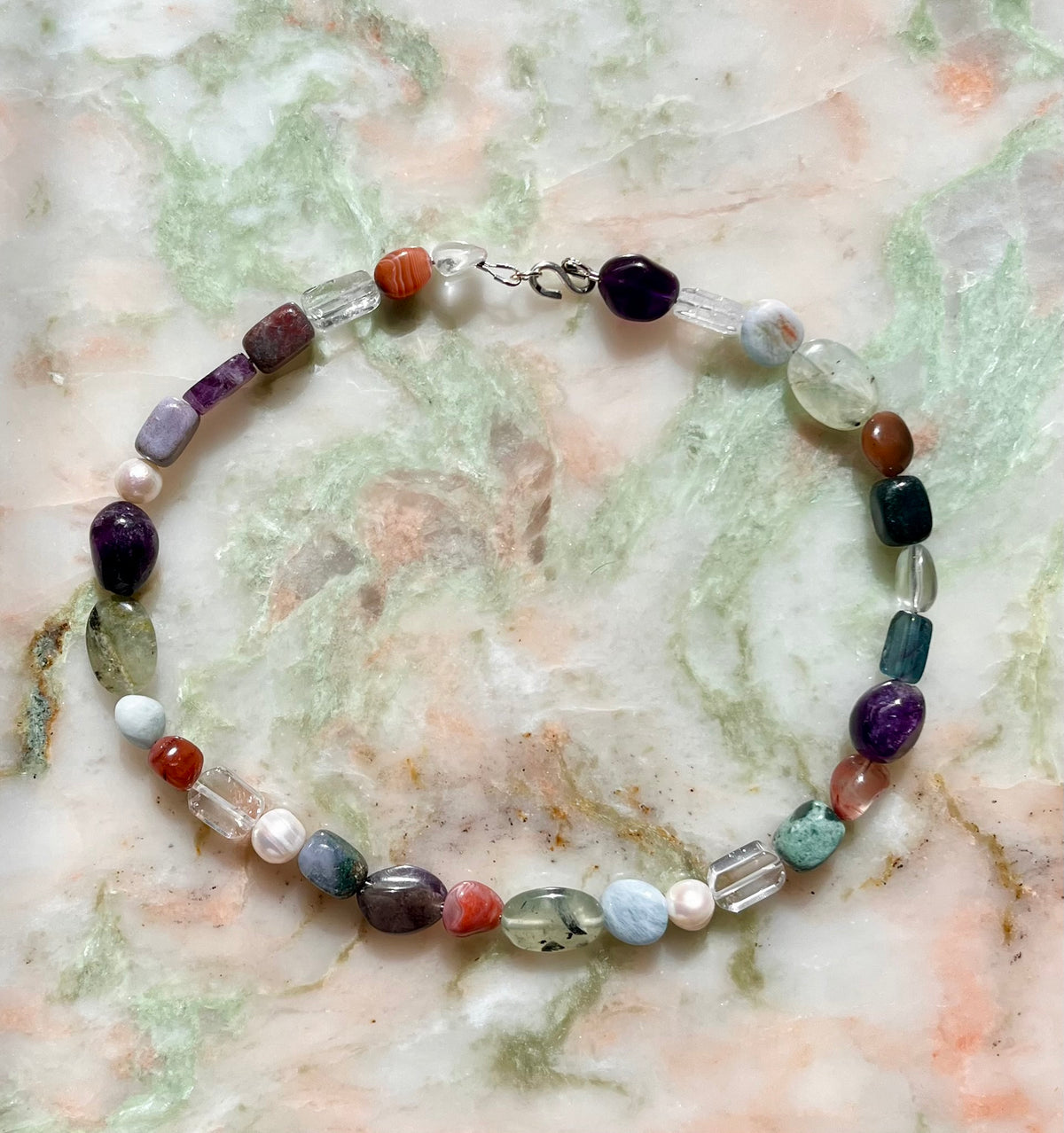 Chunky Gemstone Mix Chocker Necklace With Handmade 925 Silver Details