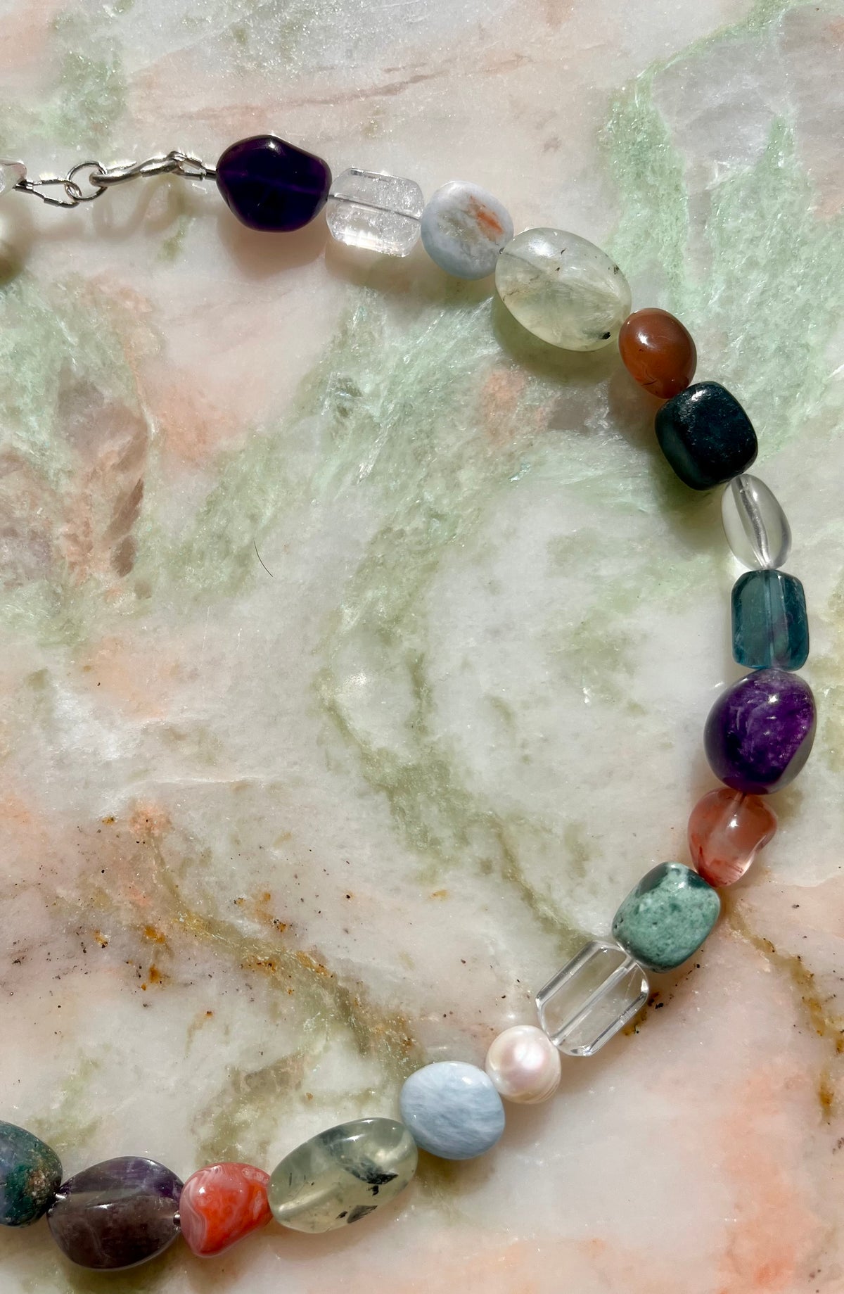 Chunky Gemstone Mix Chocker Necklace With Handmade 925 Silver Details