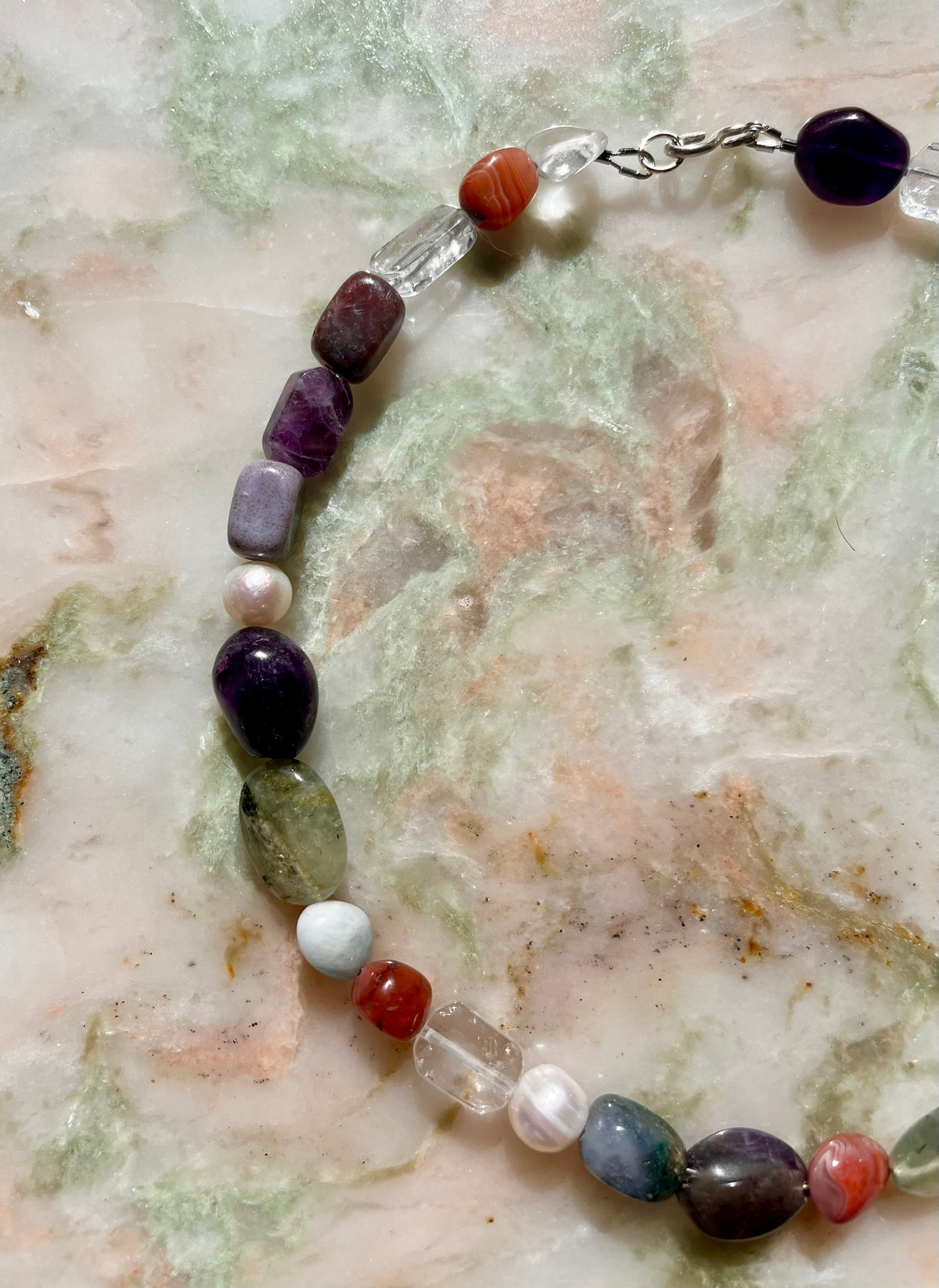Chunky Gemstone Mix Chocker Necklace With Handmade 925 Silver Details