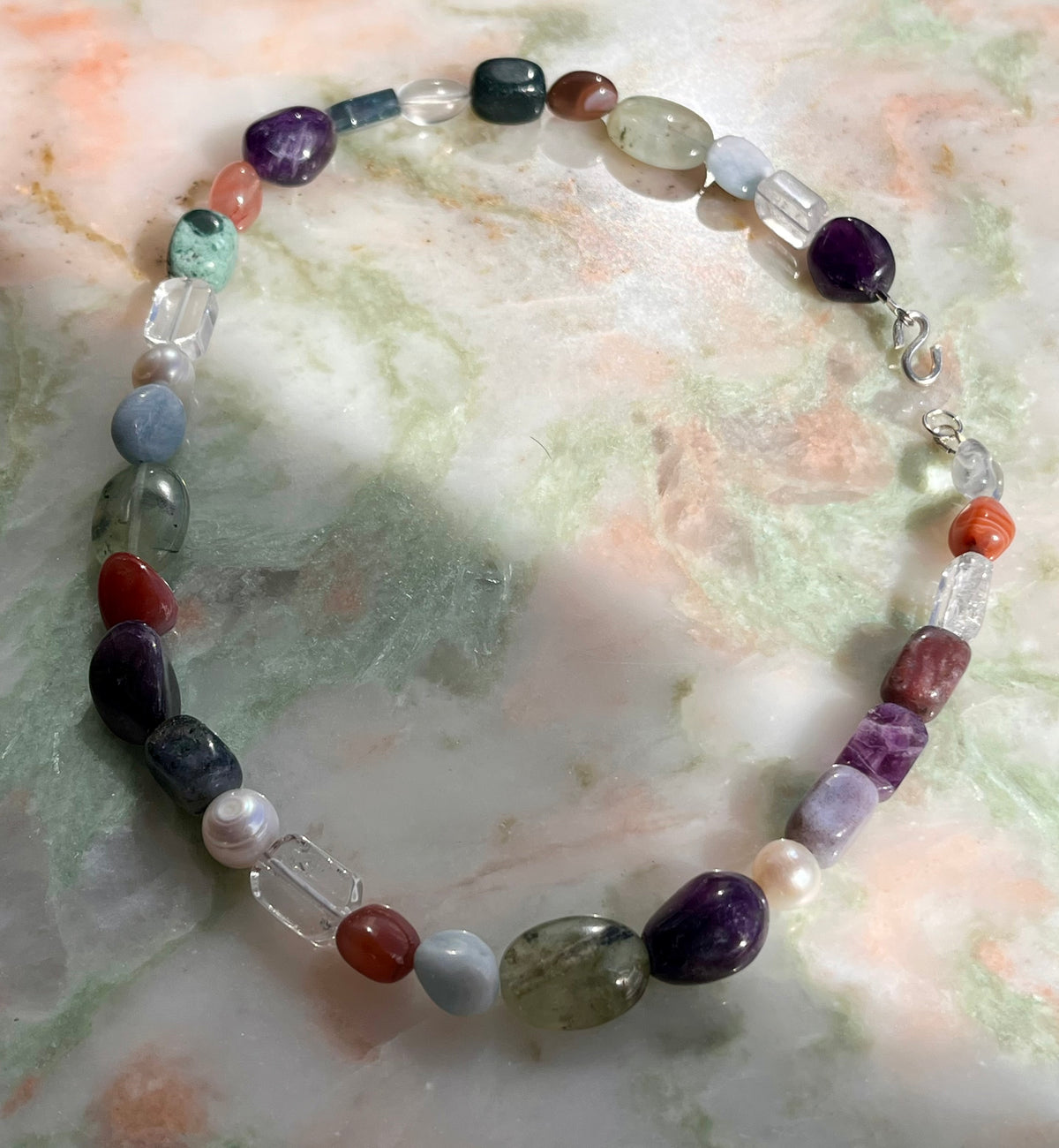 Chunky Gemstone Mix Chocker Necklace With Handmade 925 Silver Details