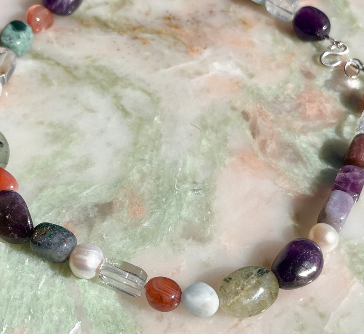 Chunky Gemstone Mix Chocker Necklace With Handmade 925 Silver Details