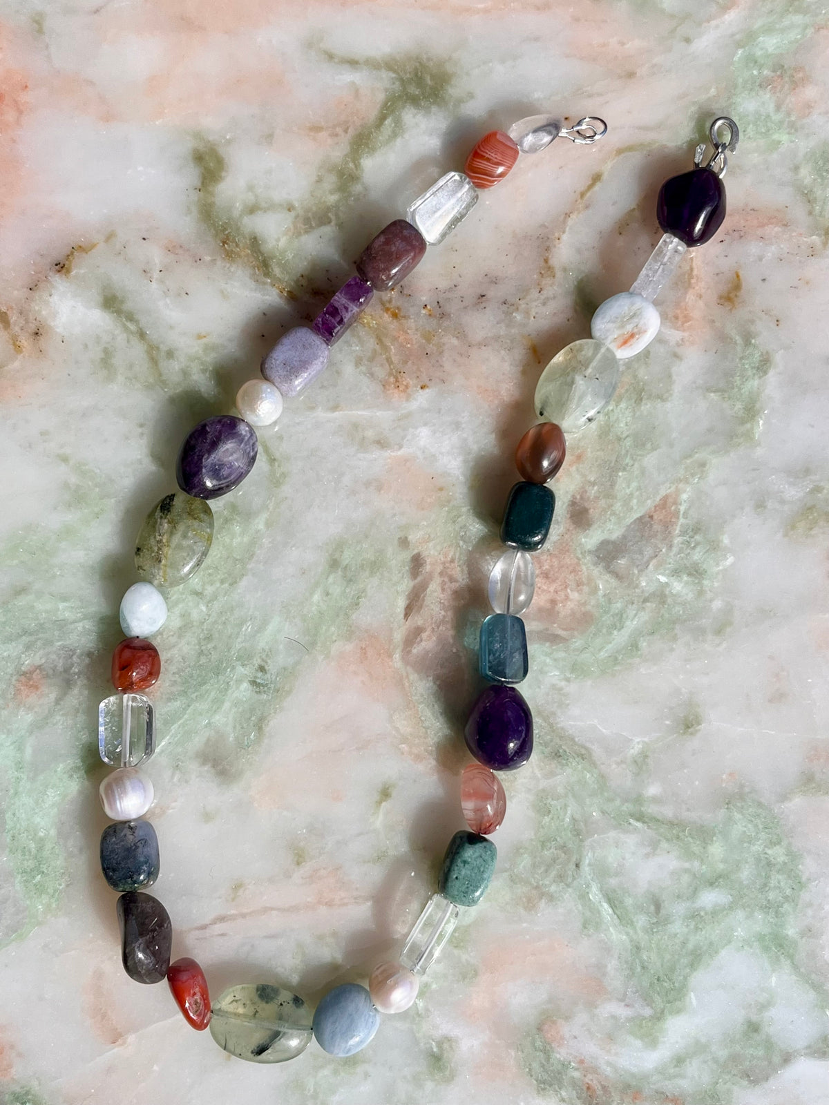 Chunky Gemstone Mix Chocker Necklace With Handmade 925 Silver Details