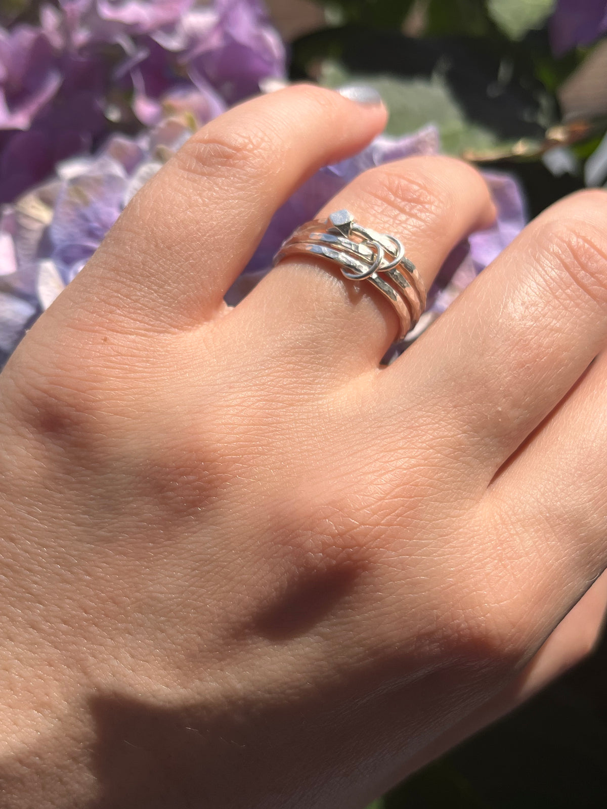 Handmade Silver Anti-Anxiety Ring Made Of Three Textured Rings With Movable Beads