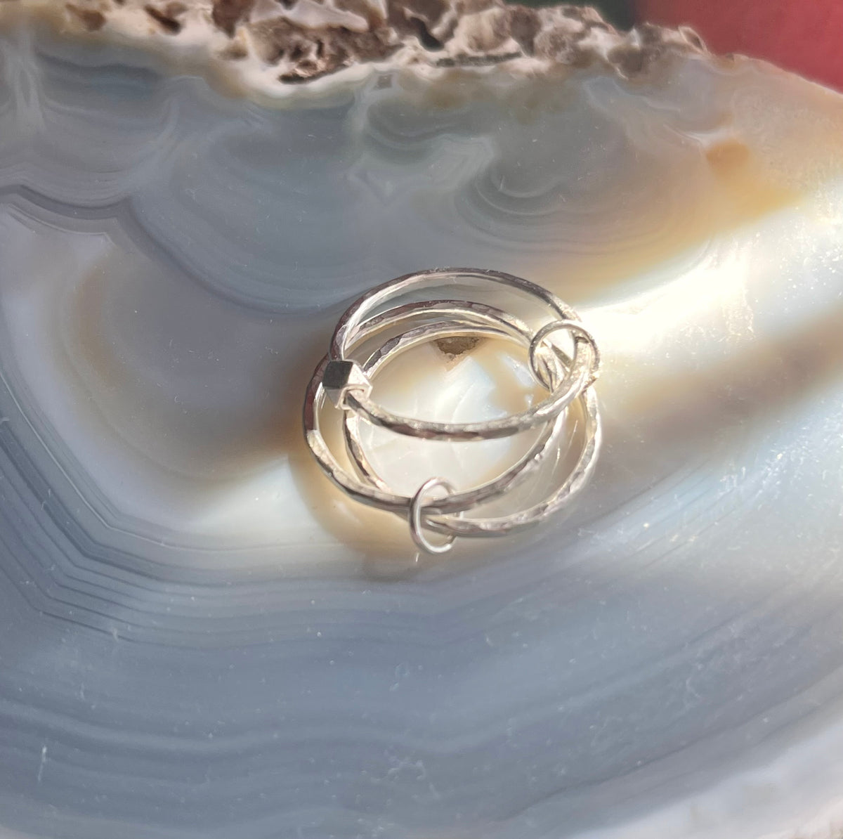 Handmade Silver Anti-Anxiety Ring Made Of Three Textured Rings With Movable Beads