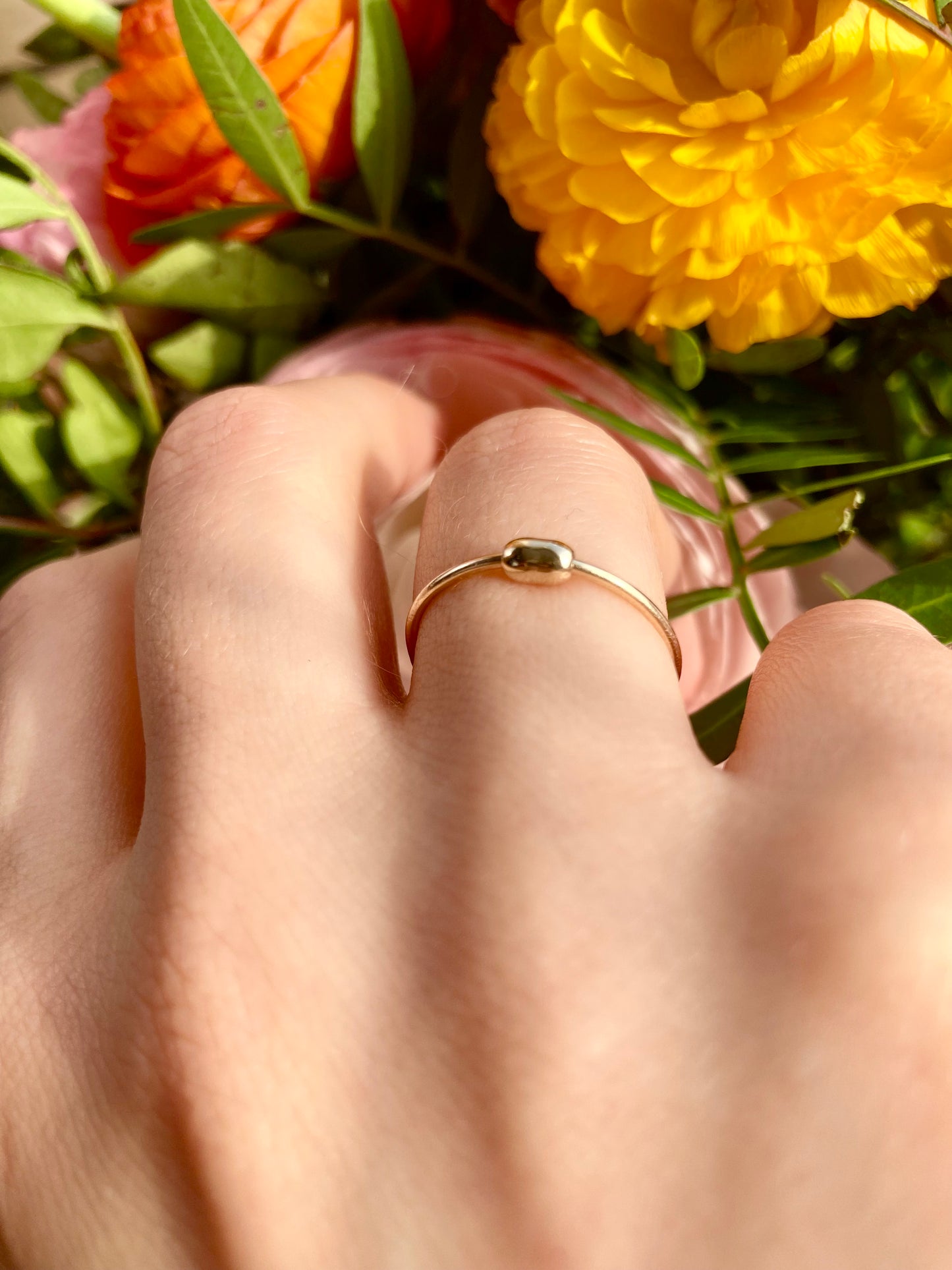Handmade 9K Gold Anti-Anxiety Ring with Smooth Oval Rolling Bead