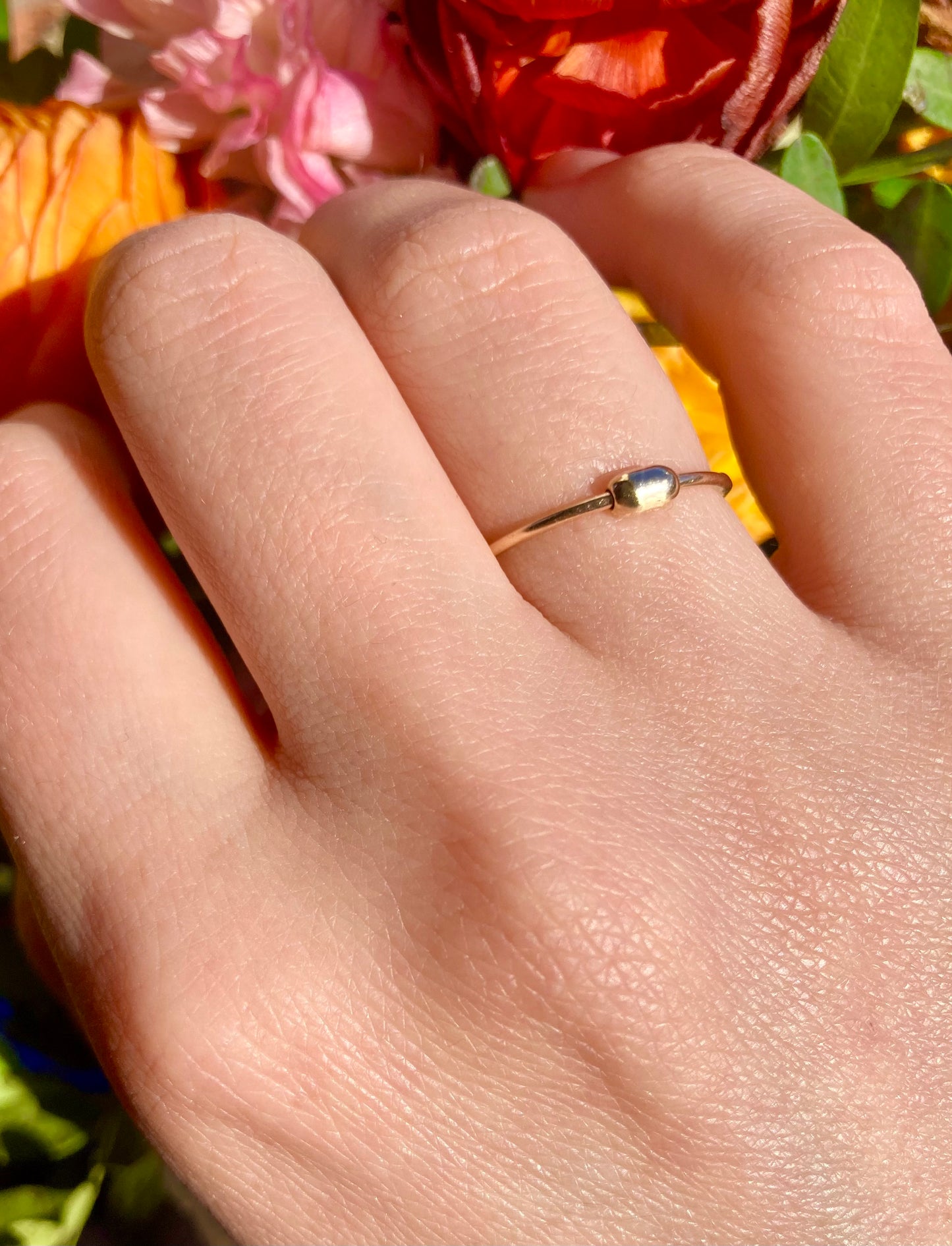 Handmade 9K Gold Anti-Anxiety Ring with Smooth Oval Rolling Bead