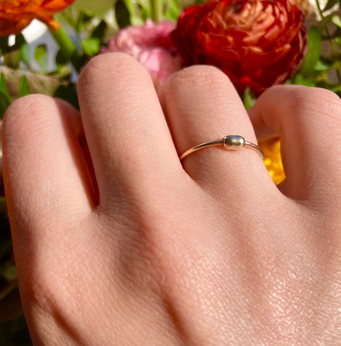 Handmade 9K Gold Anti-Anxiety Ring with Smooth Oval Rolling Bead