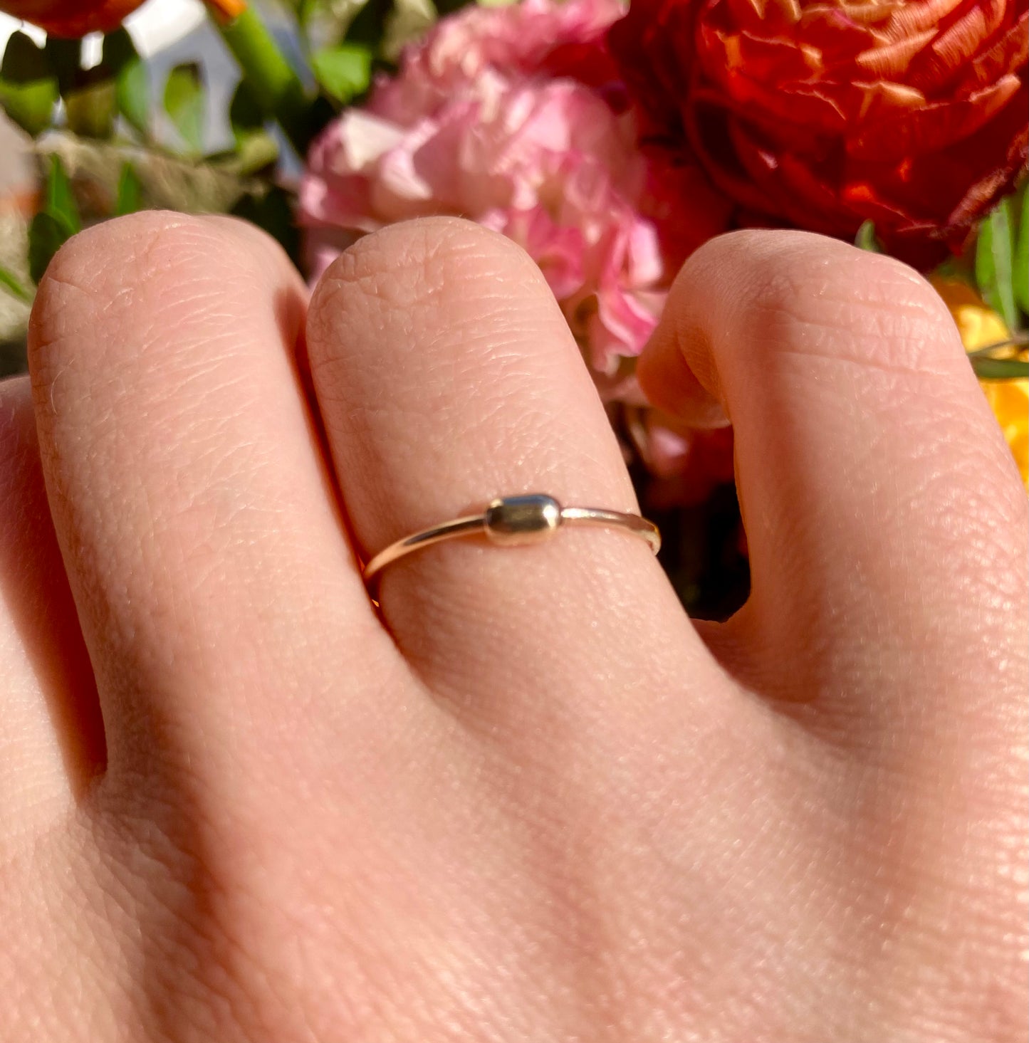 Handmade 9K Gold Anti-Anxiety Ring with Smooth Oval Rolling Bead