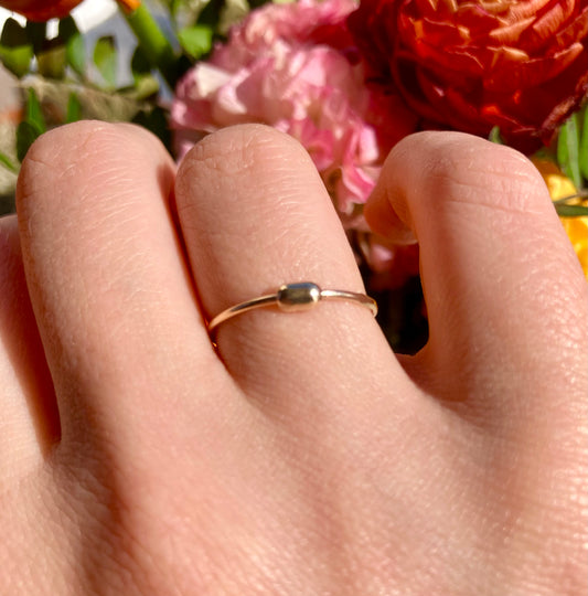 Handmade 9K Gold Anti-Anxiety Ring with Smooth Oval Rolling Bead