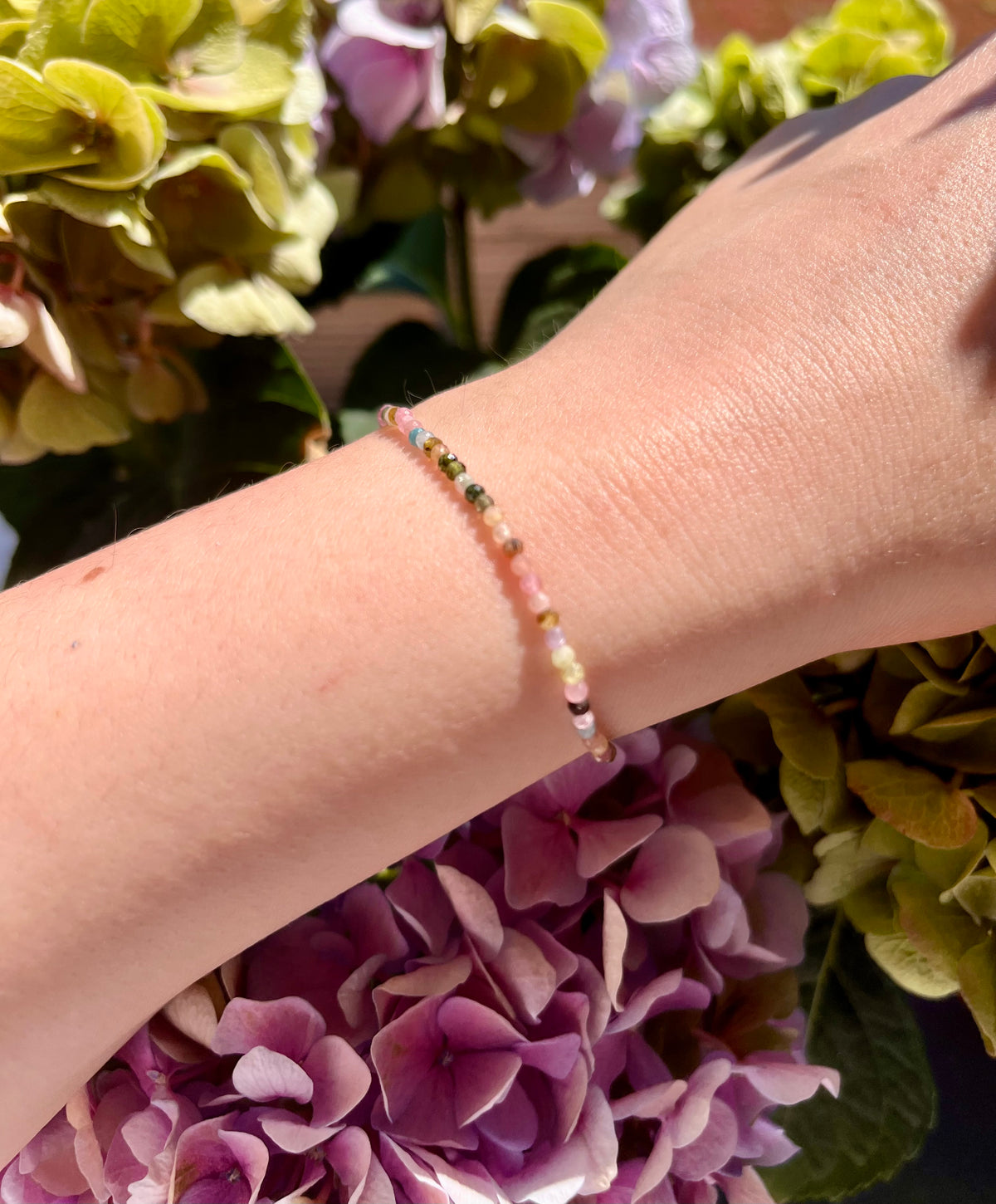 Dainty Rainbow Tourmaline Elastic Bracelet Handmade From Multi-Color Gemstone Rondelle Beads