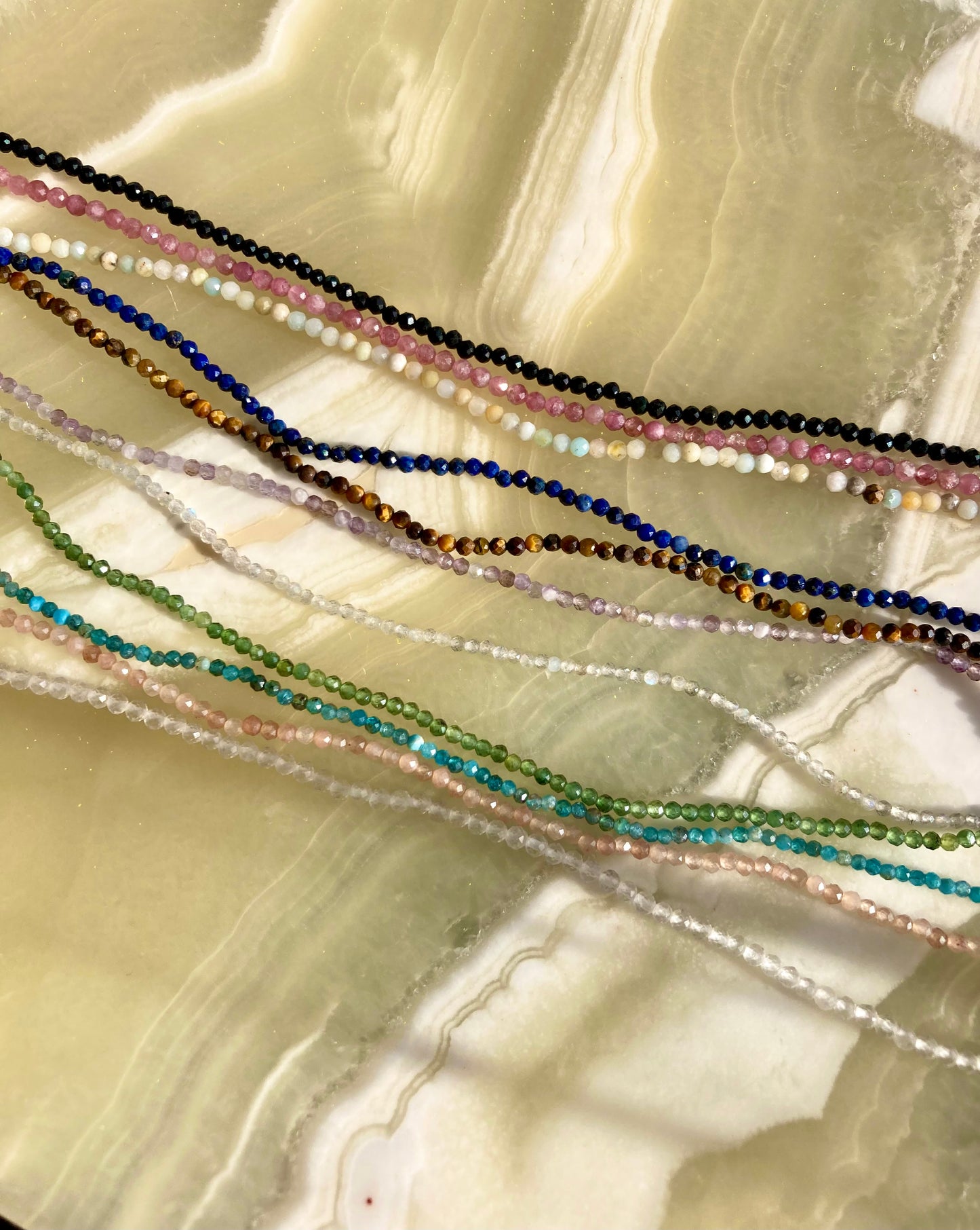 Dainty Necklace of Tiny Shiny Faceted Gemstone Beads