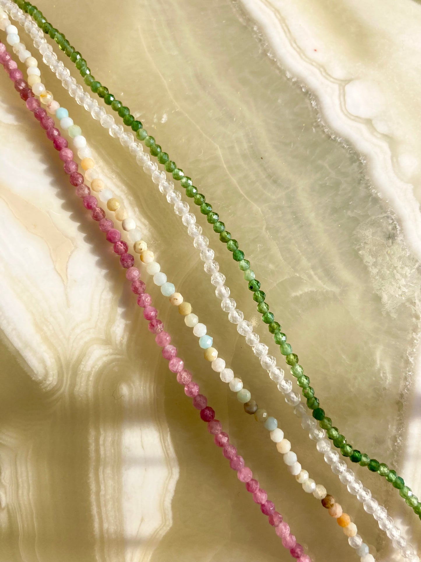 Dainty Necklace of Tiny Shiny Faceted Gemstone Beads