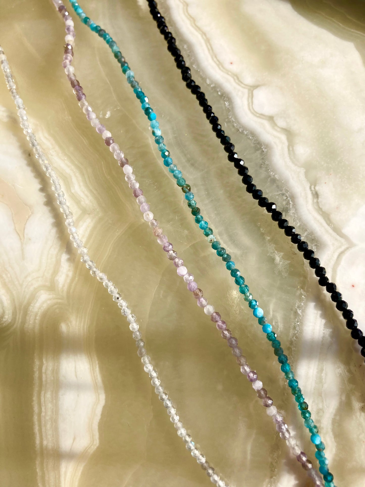 Dainty Necklace of Tiny Shiny Faceted Gemstone Beads