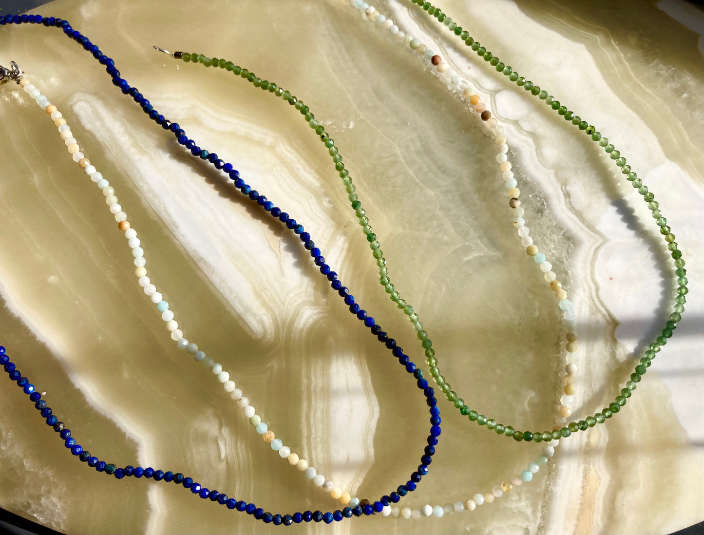 Dainty Necklace of Tiny Shiny Faceted Gemstone Beads