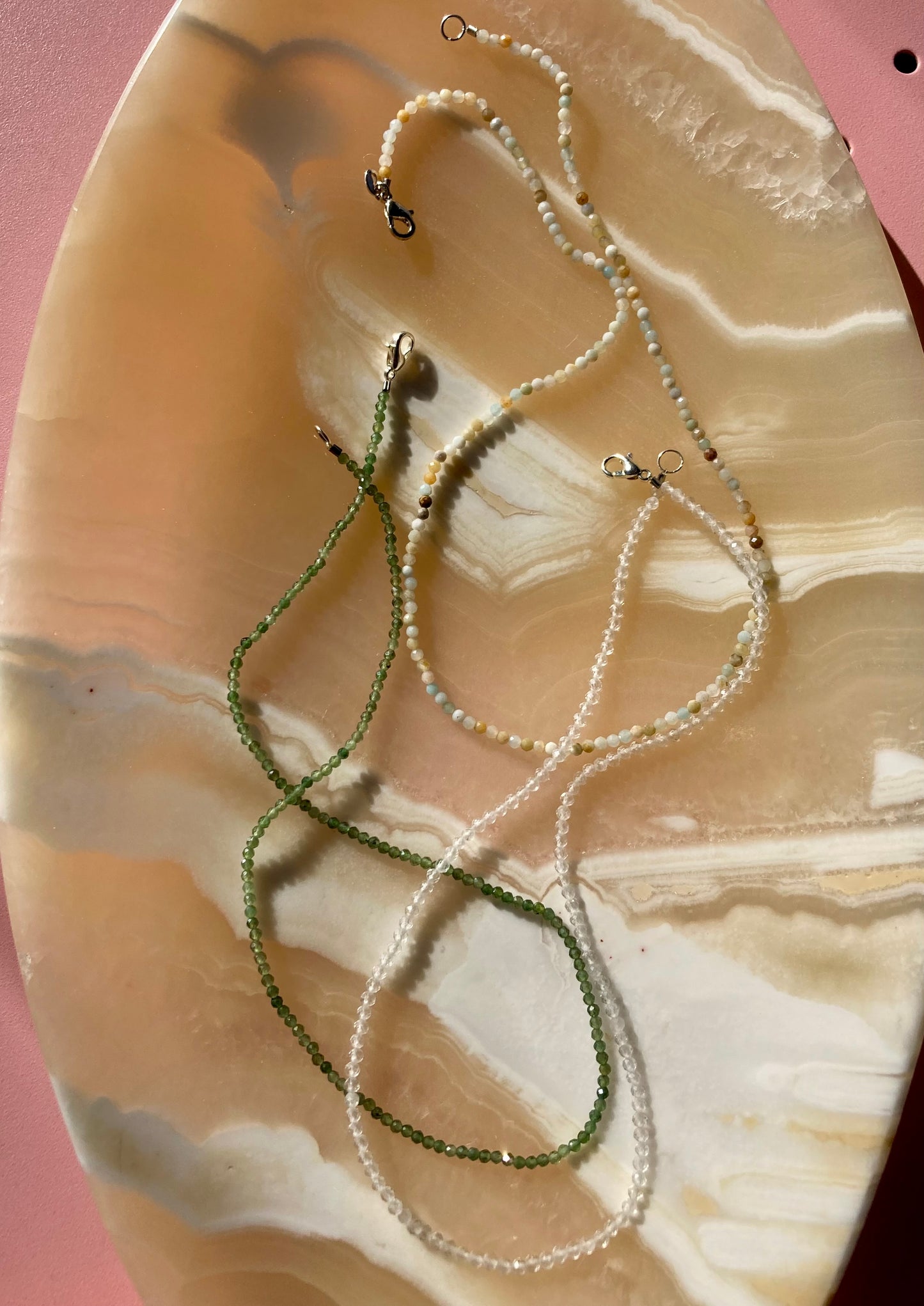 Dainty Necklace of Tiny Shiny Faceted Gemstone Beads