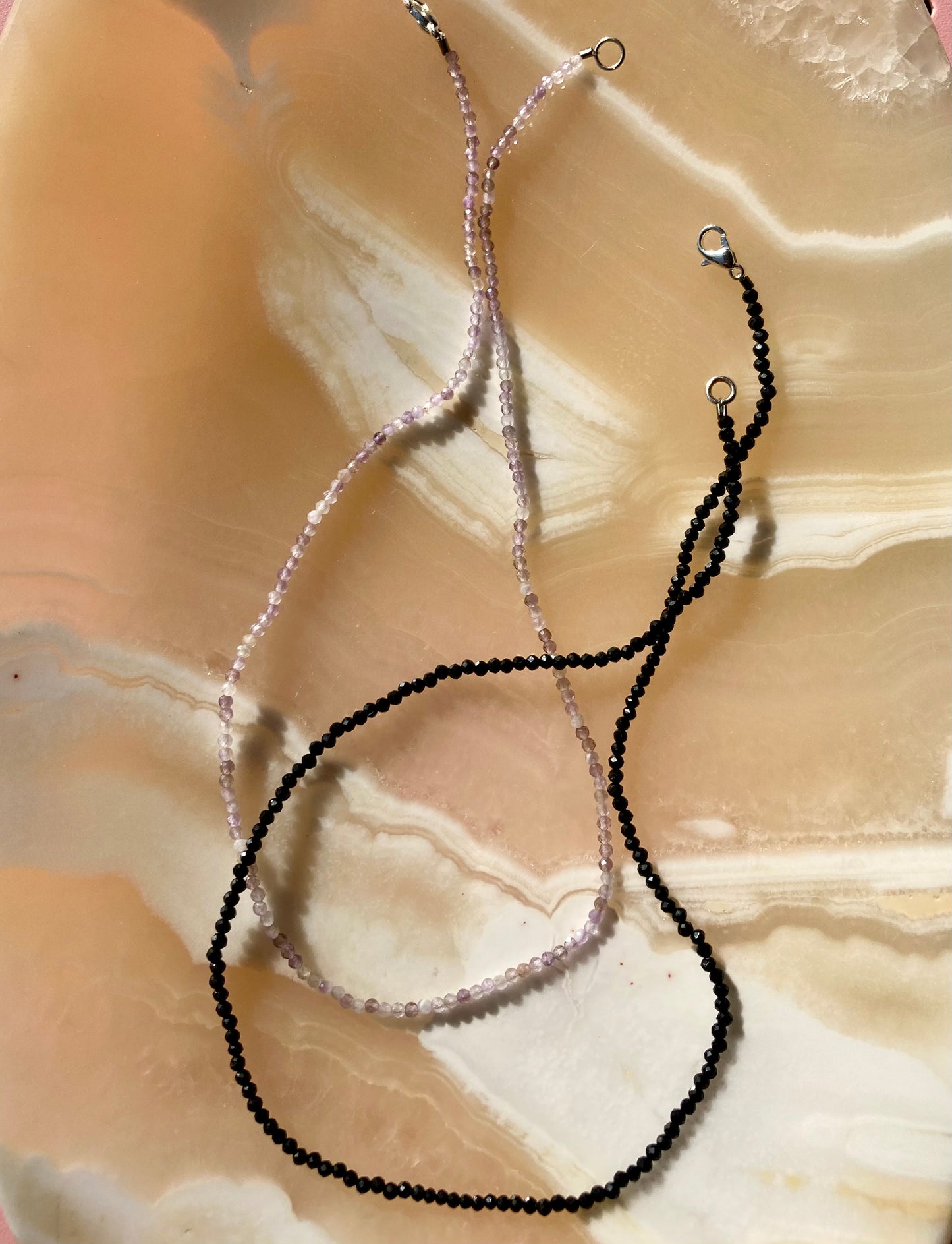 Dainty Necklace of Tiny Shiny Faceted Gemstone Beads