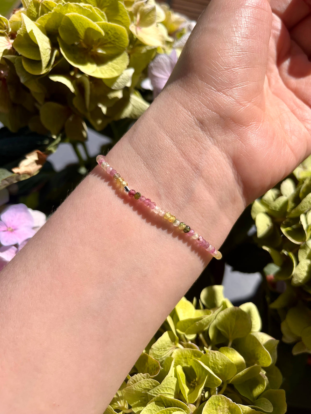 Dainty Rainbow Tourmaline Elastic Bracelet Handmade From Multi-Color Gemstone Rondelle Beads