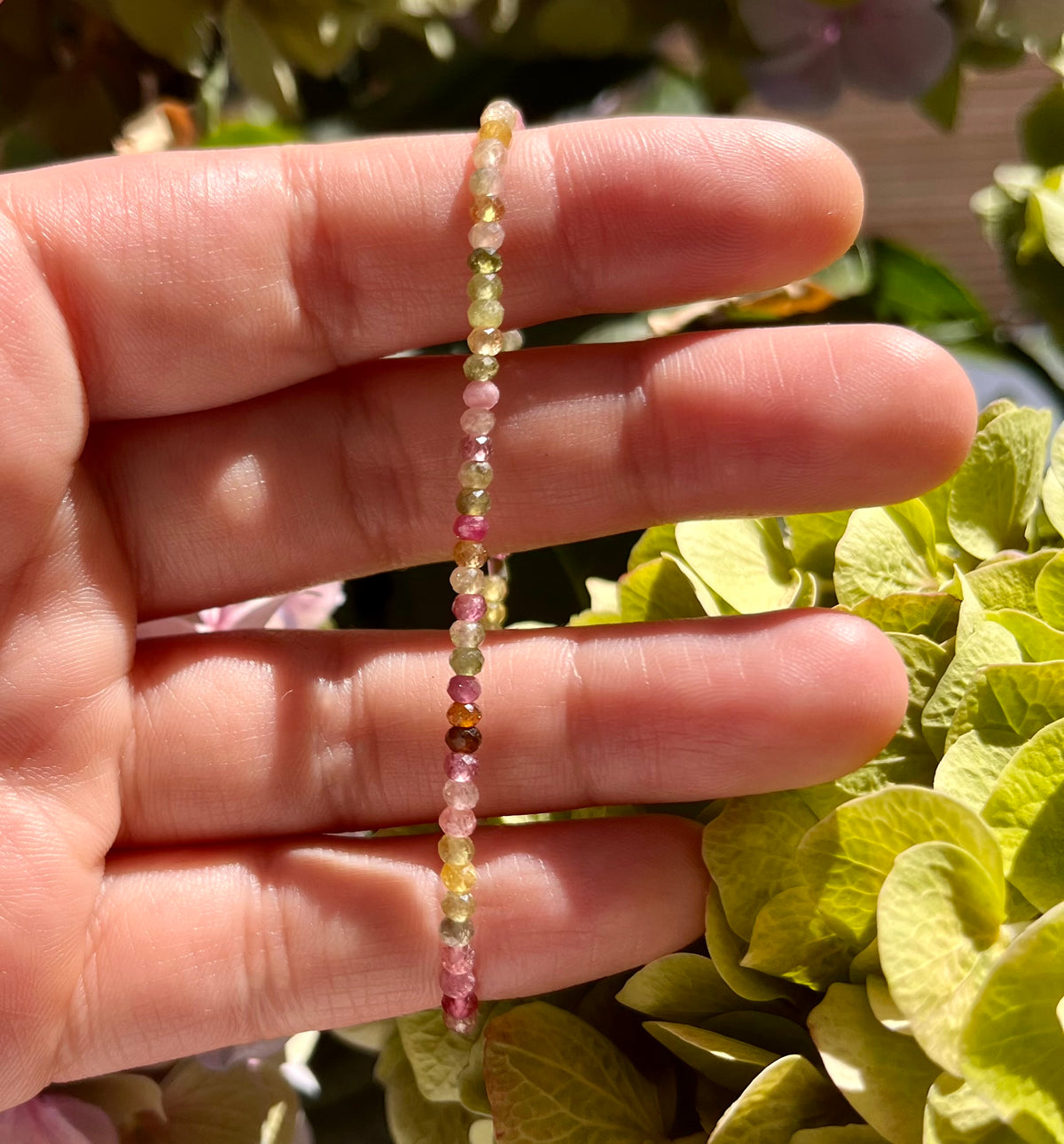 Dainty Rainbow Tourmaline Elastic Bracelet Handmade From Multi-Color Gemstone Rondelle Beads