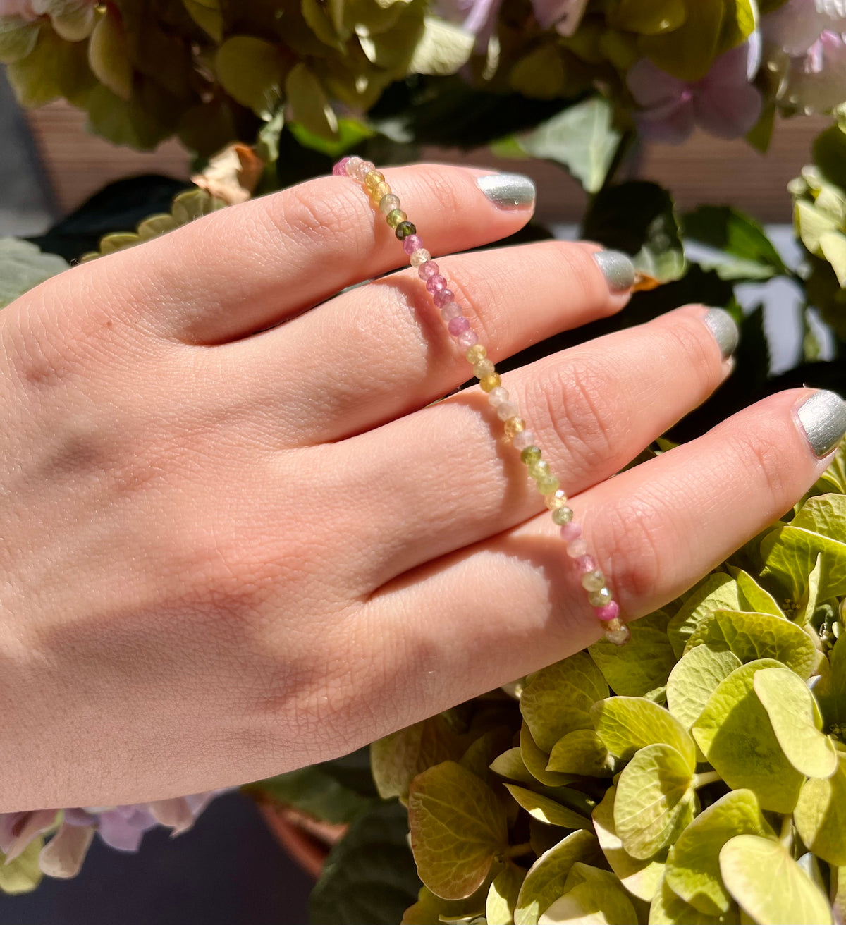 Dainty Rainbow Tourmaline Elastic Bracelet Handmade From Multi-Color Gemstone Rondelle Beads