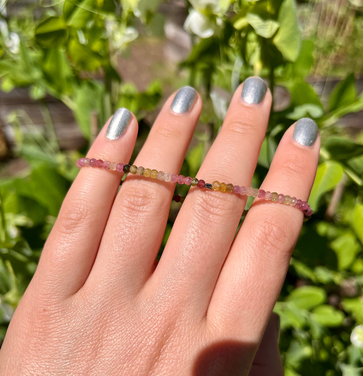 Dainty Rainbow Tourmaline Elastic Bracelet Handmade From Multi-Color Gemstone Rondelle Beads