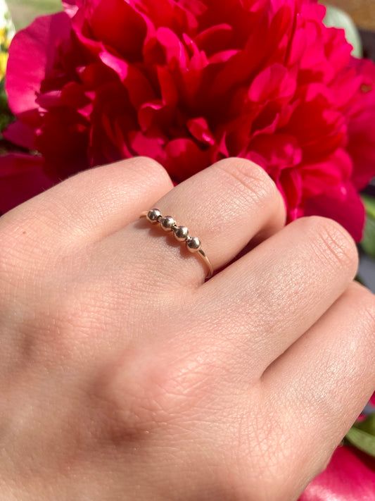 Luxurious Handmade 9K Golden Anti-Anxiety Ring With 9K Gold Round Beads