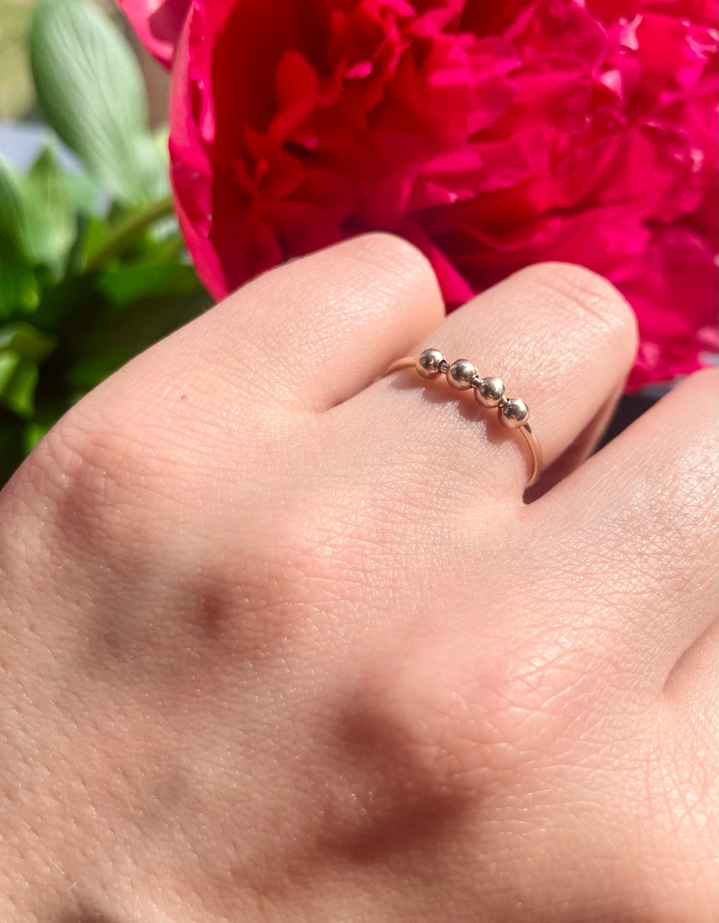 Luxurious Handmade 9K Golden Anti-Anxiety Ring With 9K Gold Round Beads