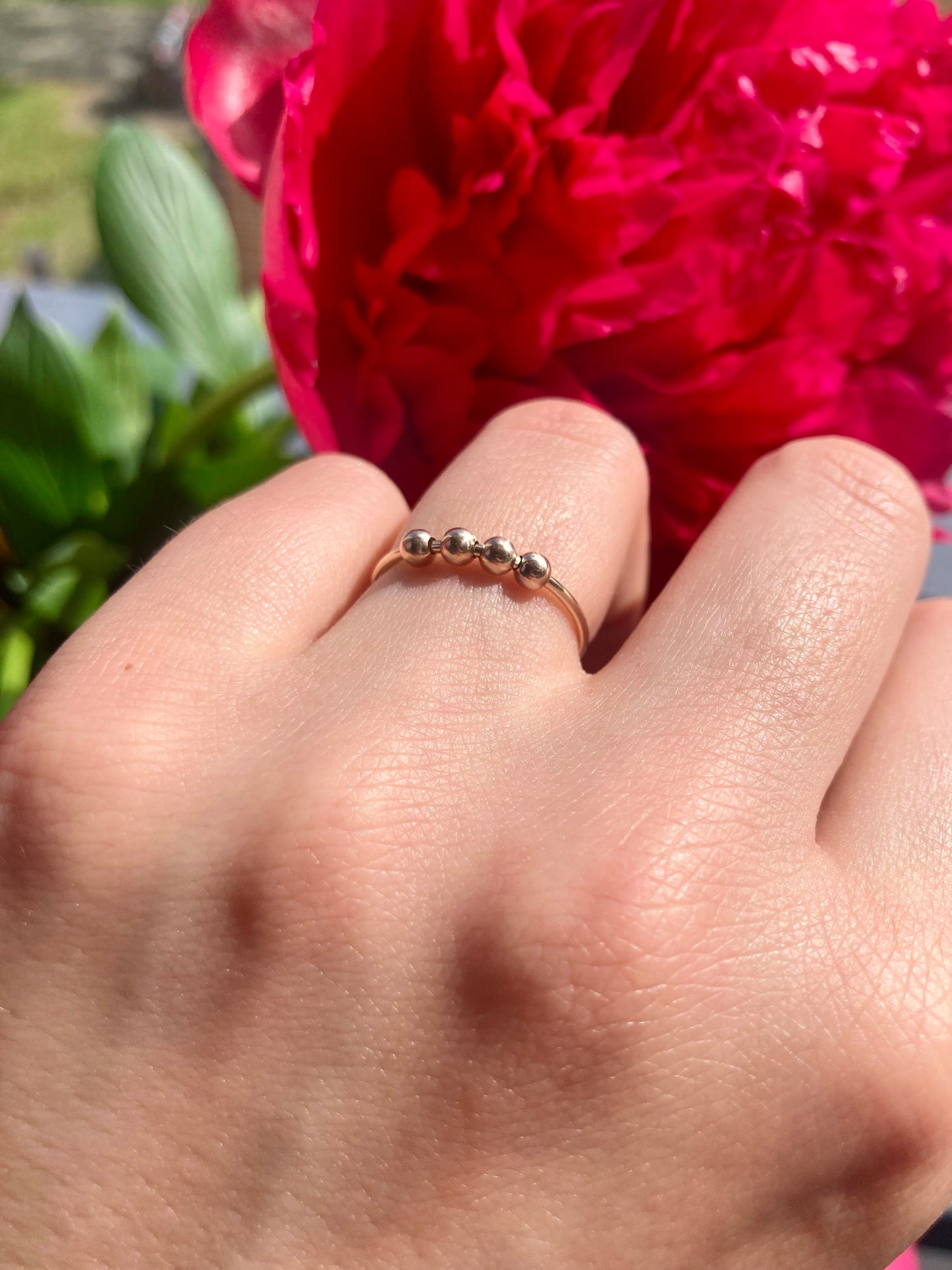 Luxurious Handmade 9K Golden Anti-Anxiety Ring With 9K Gold Round Beads