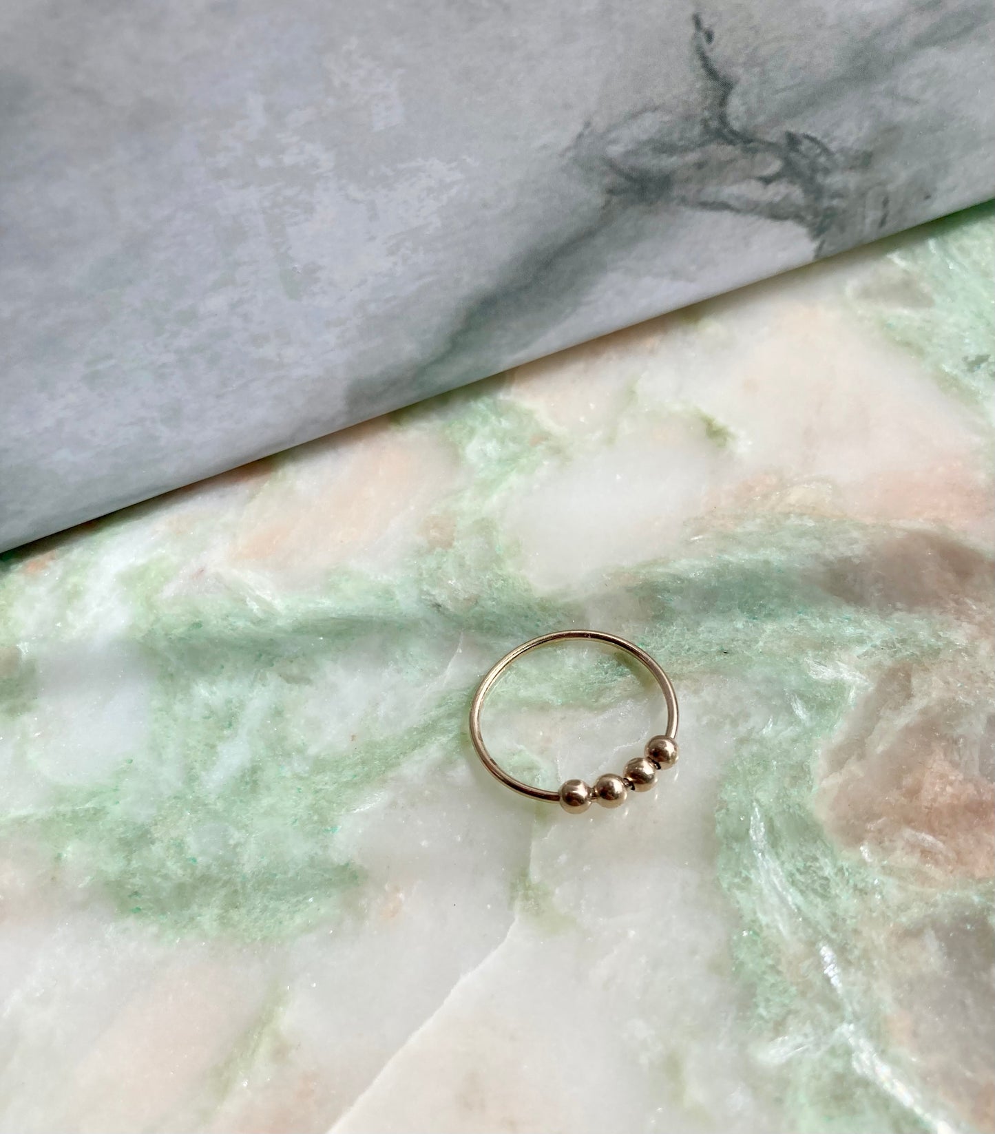 Luxurious Handmade 9K Golden Anti-Anxiety Ring With 9K Gold Round Beads