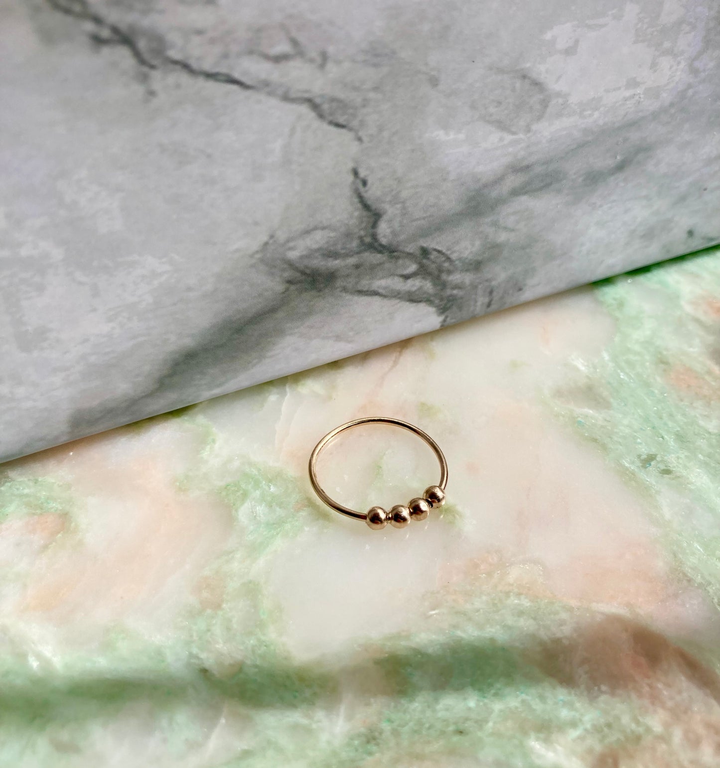 Luxurious Handmade 9K Golden Anti-Anxiety Ring With 9K Gold Round Beads