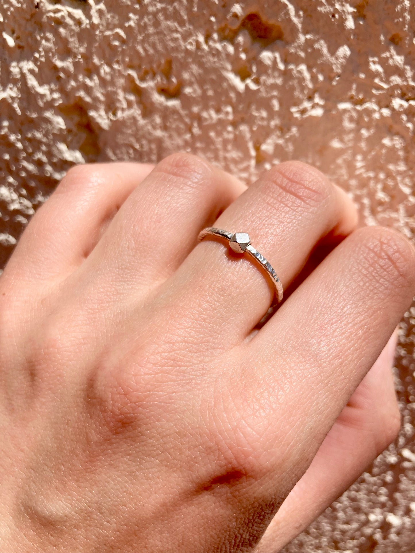 Handcrafted Hammered Silver Fidget Ring with Bold Hexagon Bead – 925 Sterling Silver Anxiety Ring