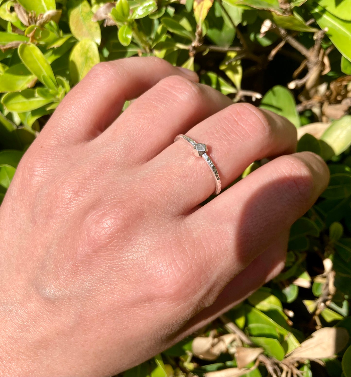 Handcrafted Hammered Silver Fidget Ring with Bold Hexagon Bead – 925 Sterling Silver Anxiety Ring