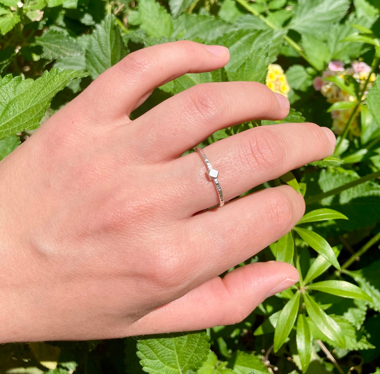 Handcrafted Hammered Silver Fidget Ring with Bold Hexagon Bead – 925 Sterling Silver Anxiety Ring