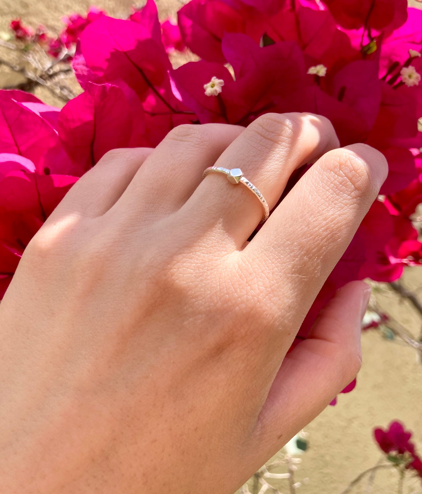 Handcrafted Hammered Silver Fidget Ring with Bold Hexagon Bead – 925 Sterling Silver Anxiety Ring