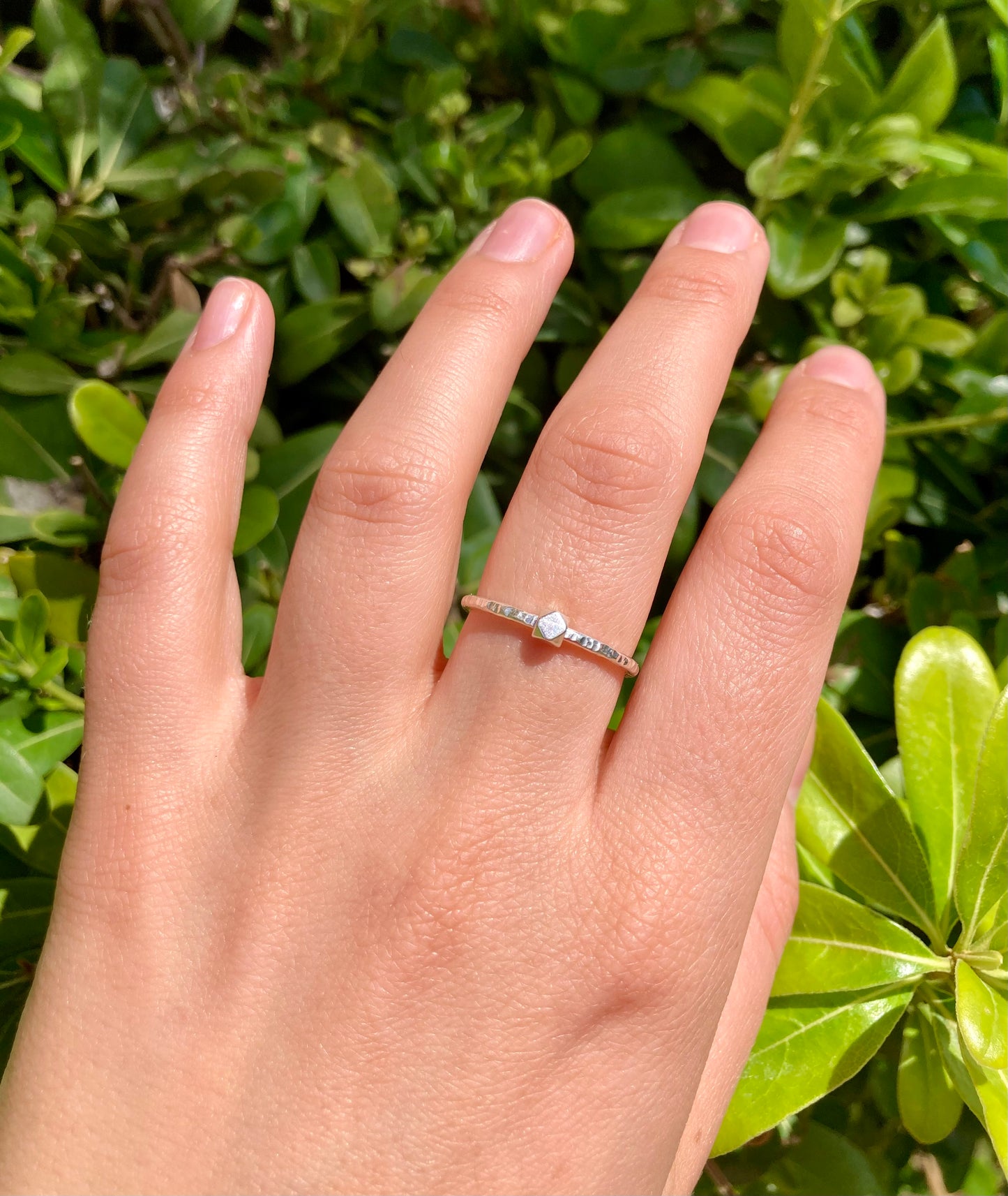 Handcrafted Hammered Silver Fidget Ring with Bold Hexagon Bead – 925 Sterling Silver Anxiety Ring