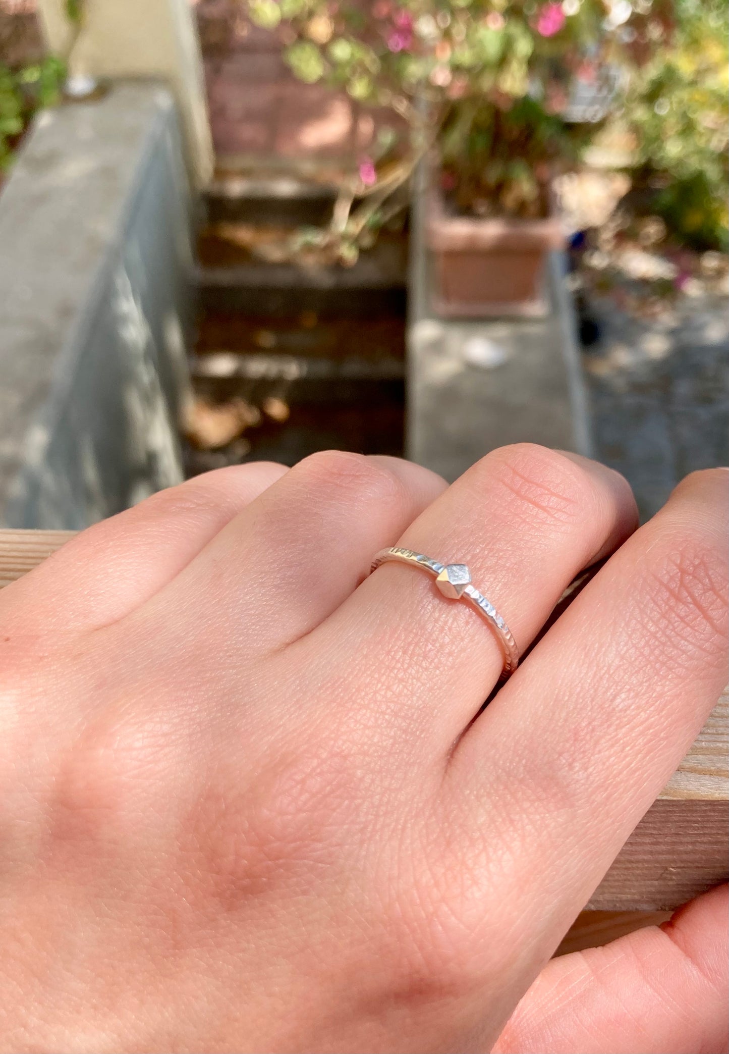 Handcrafted Hammered Silver Fidget Ring with Bold Hexagon Bead – 925 Sterling Silver Anxiety Ring
