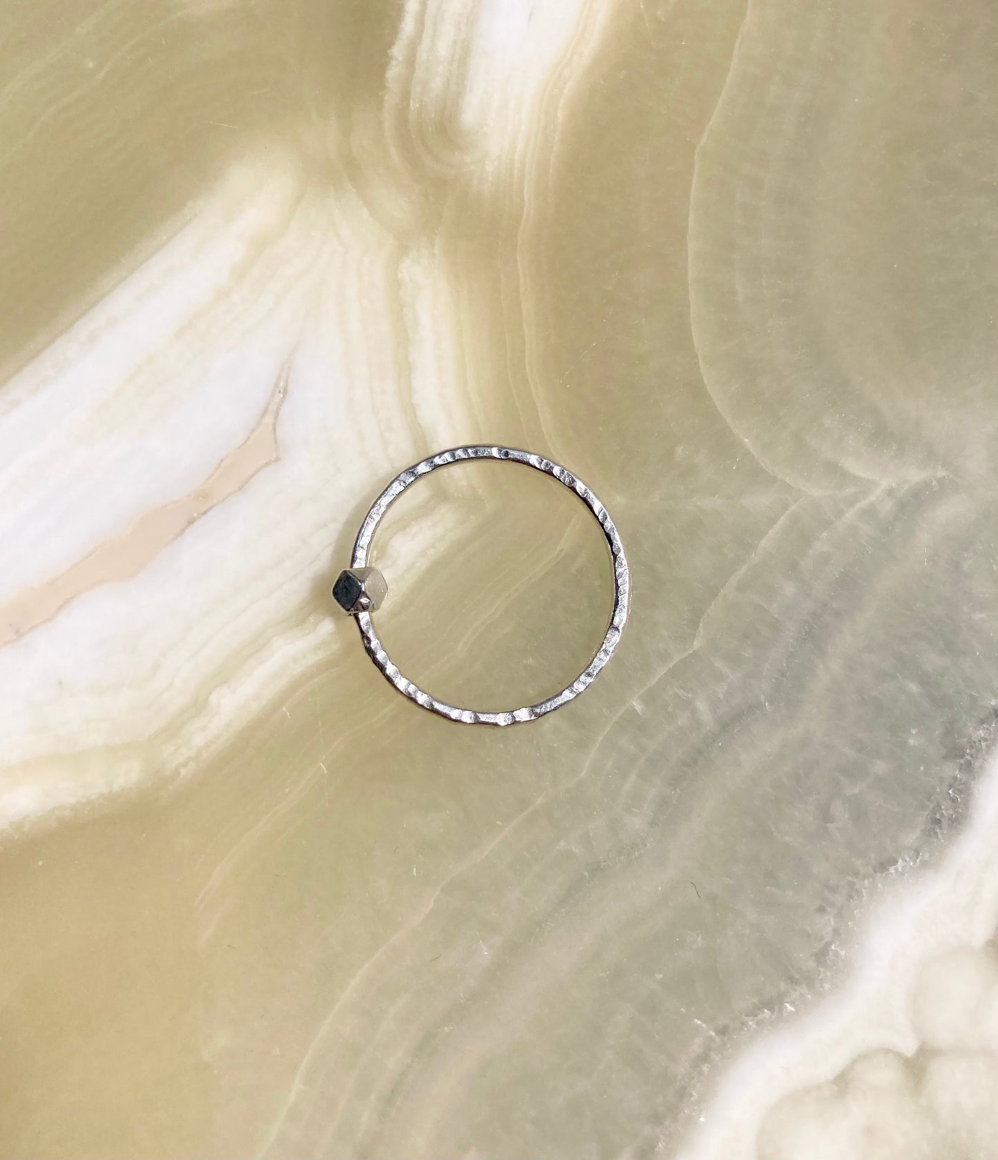 Handcrafted Hammered Silver Fidget Ring with Bold Hexagon Bead – 925 Sterling Silver Anxiety Ring