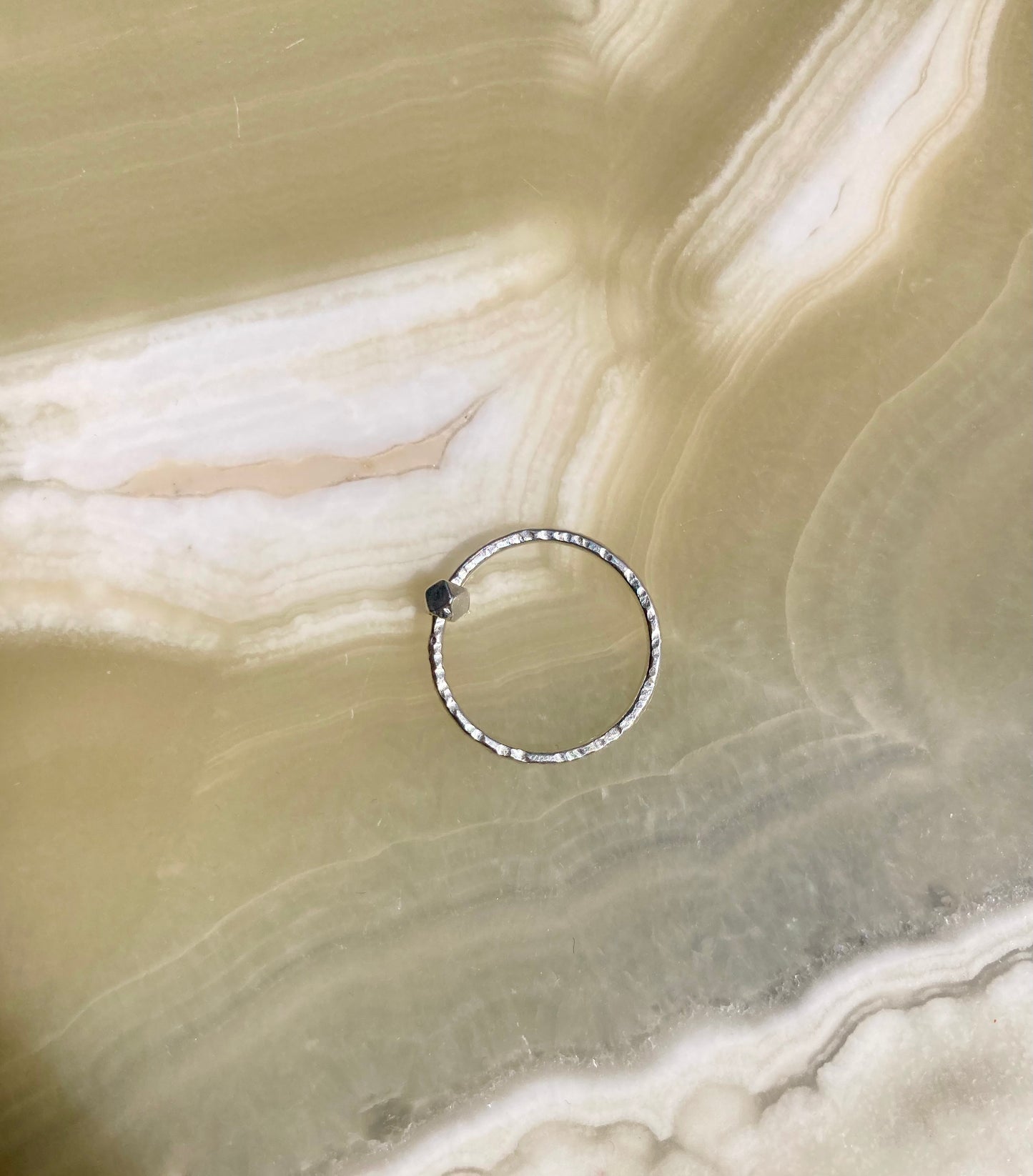 Handcrafted Hammered Silver Fidget Ring with Bold Hexagon Bead – 925 Sterling Silver Anxiety Ring