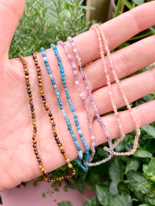 Dainty Necklace of Tiny Shiny Faceted Gemstone Beads