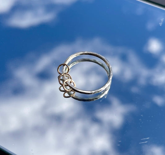 Handmade Hammered Solid Silver Fidget Ring With Small Sliding Rings From 9K Gold