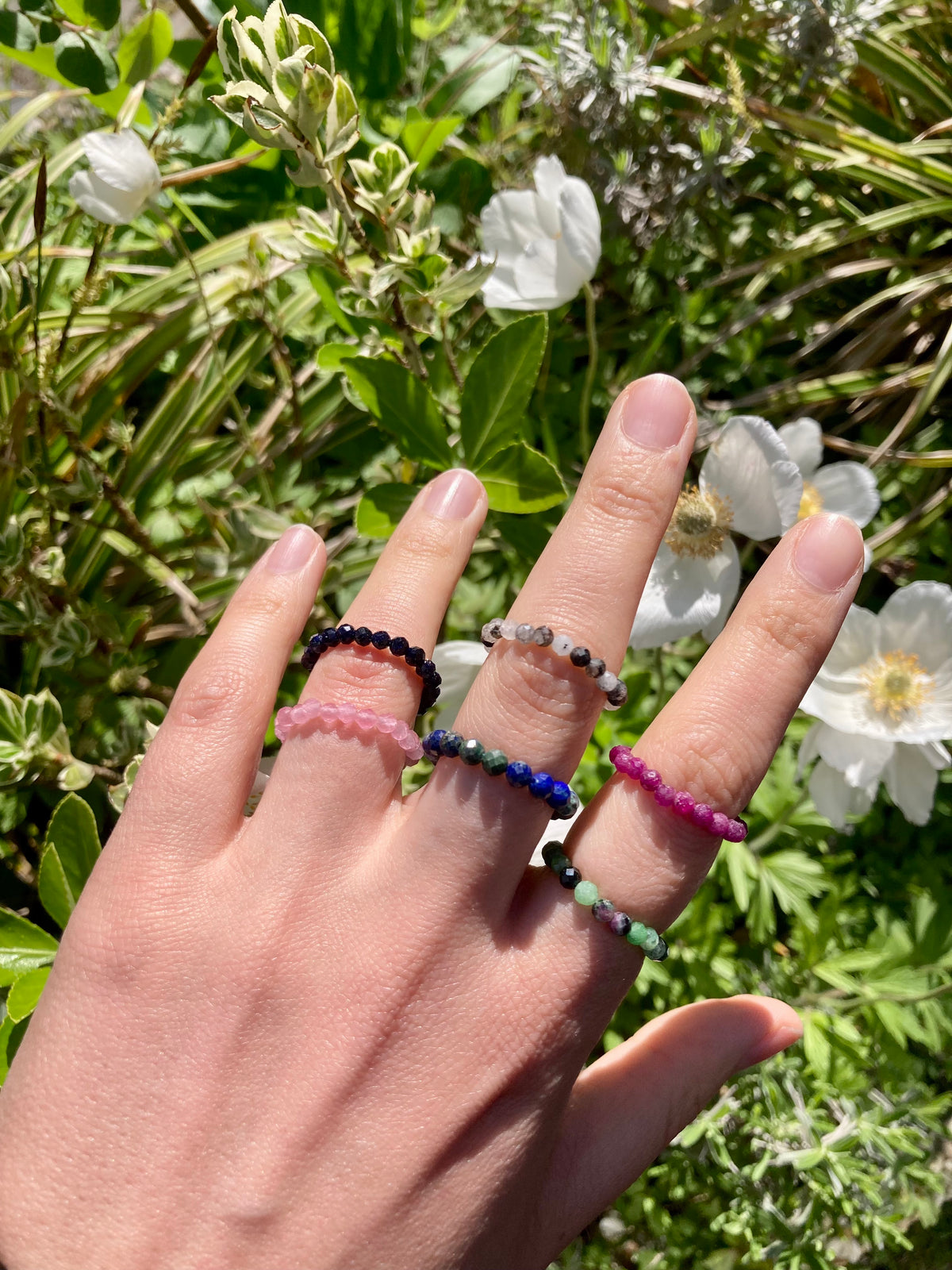 Elastic Fidget Ring with Natural Faceted Gemstone Beads (Ruby, Carnelian, Topaz etc.)