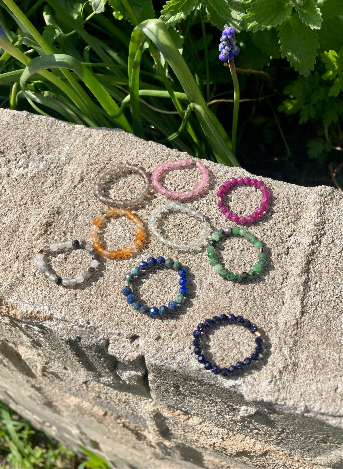 Elastic Fidget Ring with Natural Faceted Gemstone Beads (Ruby, Carnelian, Topaz etc.)